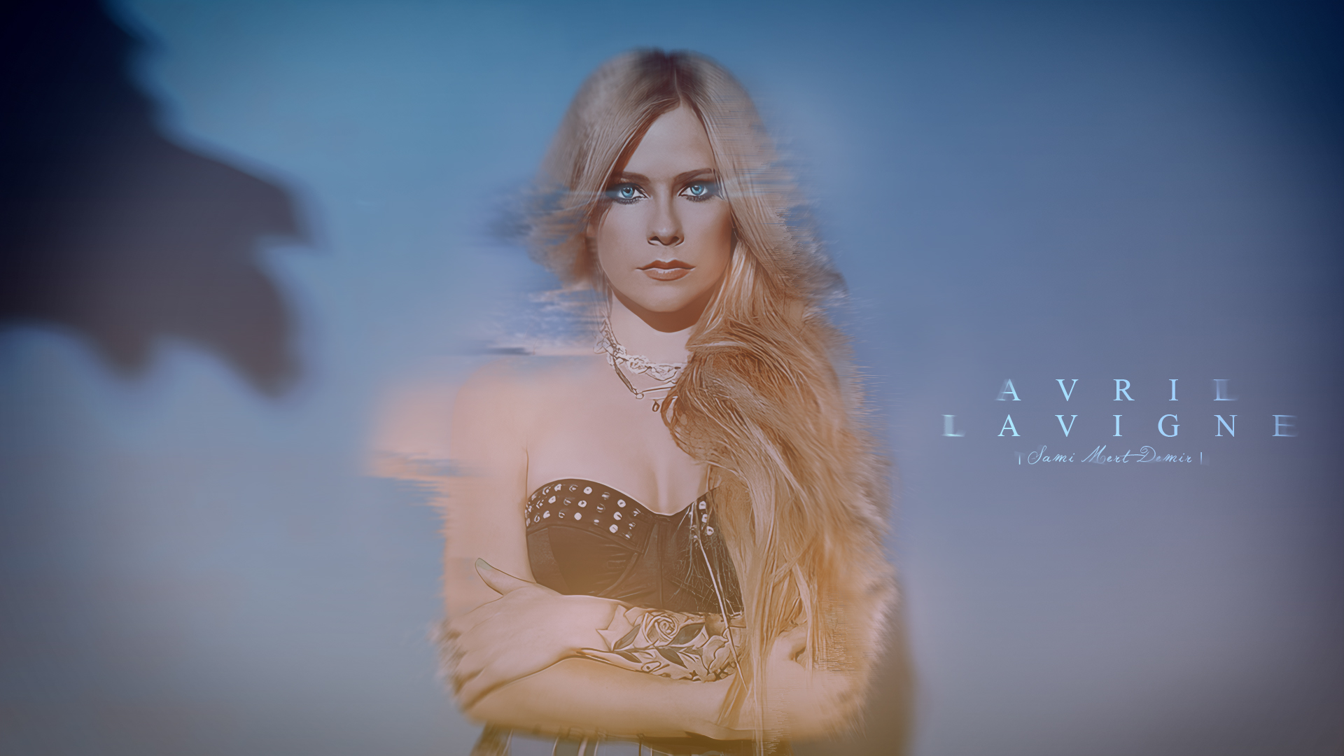 Avril Lavigne Singer Blonde Looking At Viewer Pixel Sorting Arms Crossed Tattoo Blue Eyes Canadian L 1920x1080