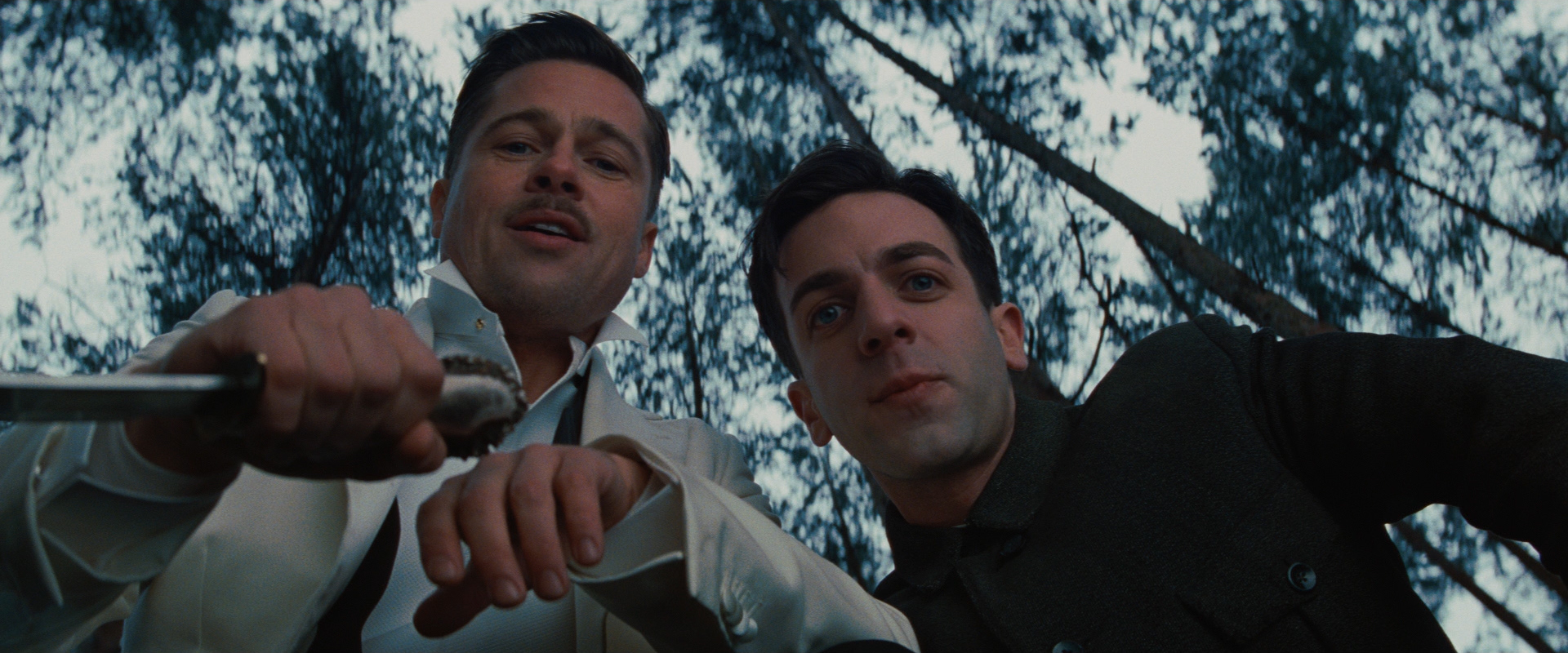 Inglourious Basterds Film Stills Men Brad Pitt Actor Knife Trees Movies 1920x800