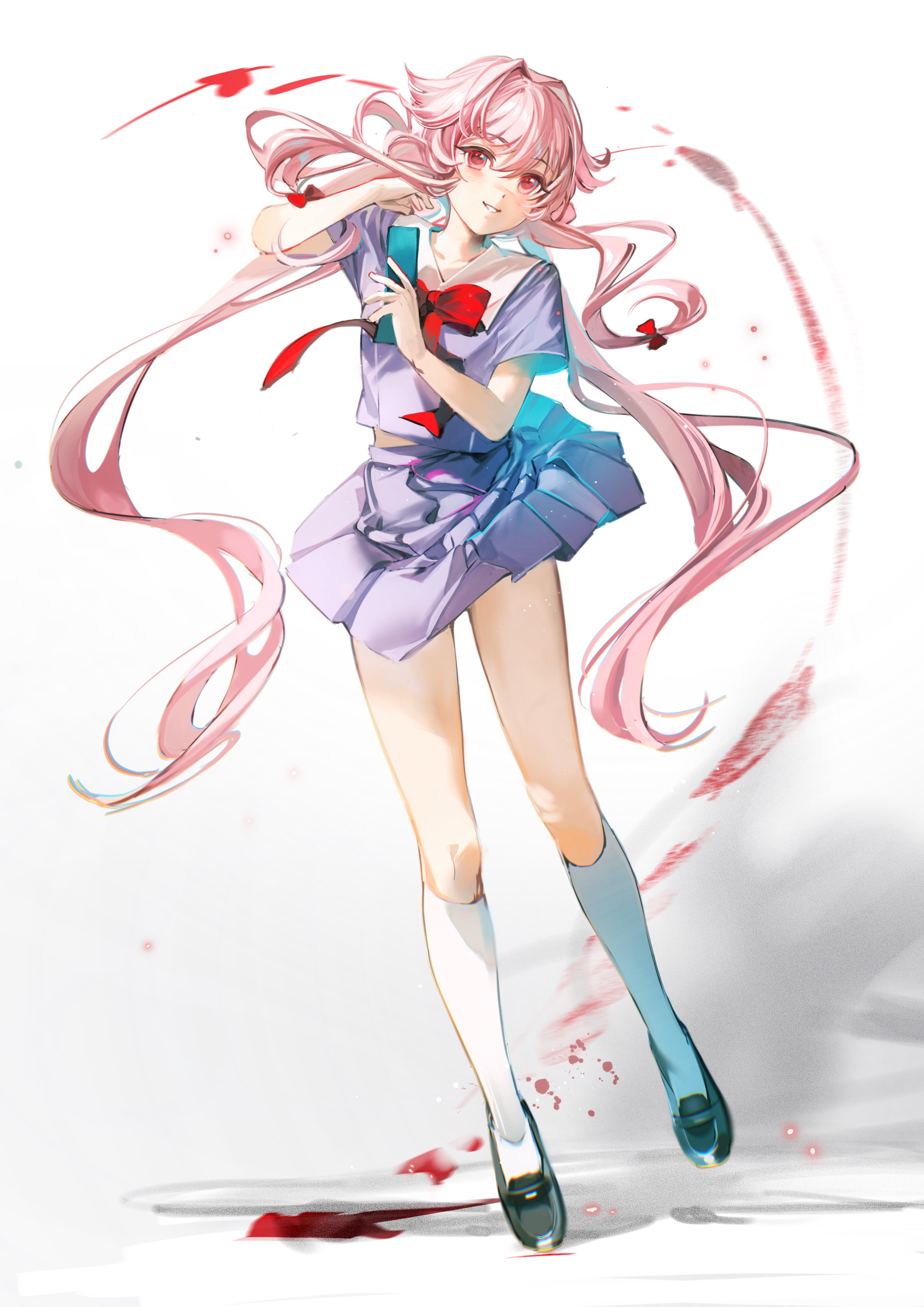 Anime Girls Anime Rumoon Artwork Mirai Nikki Gasai Yuno Pink Hair Red Eyes School Uniform 2480x3508