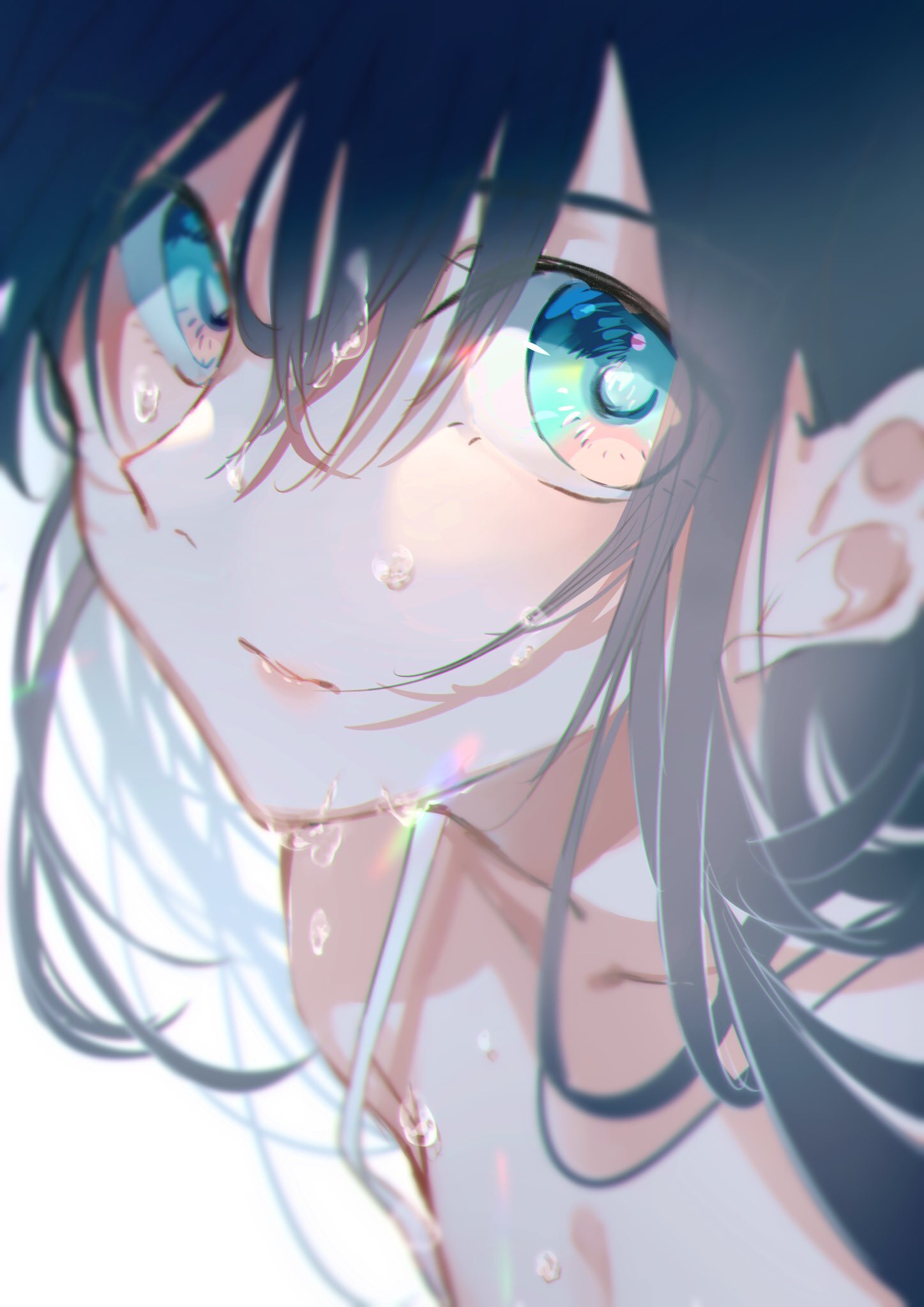 Anime Anime Girls Miwano Ragu Artwork Face Blue Eyes Dark Hair 1447x2046