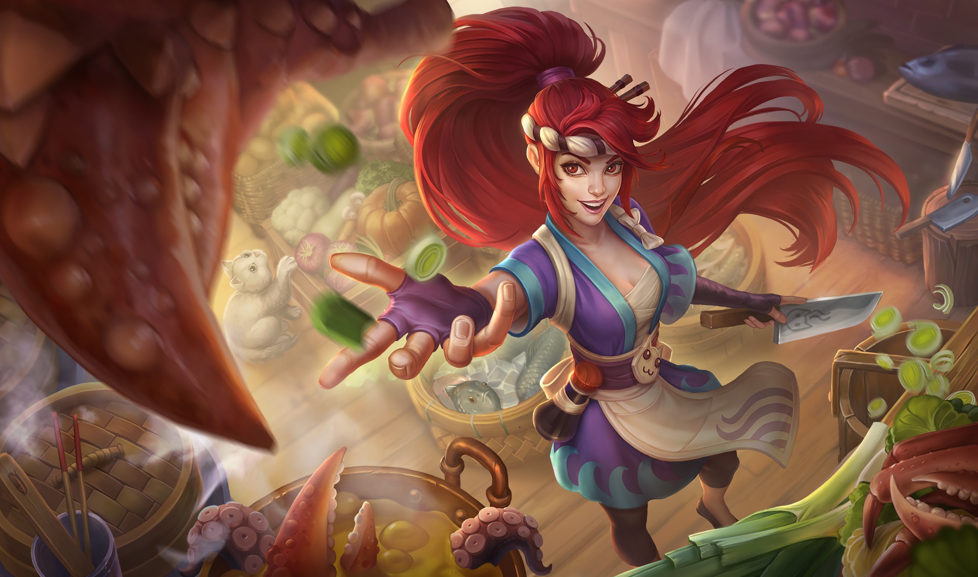 Akali League Of Legends League Of Legends Long Hair Ponyta Pokemon Red Eyes Red Hair Smile 1920x1133