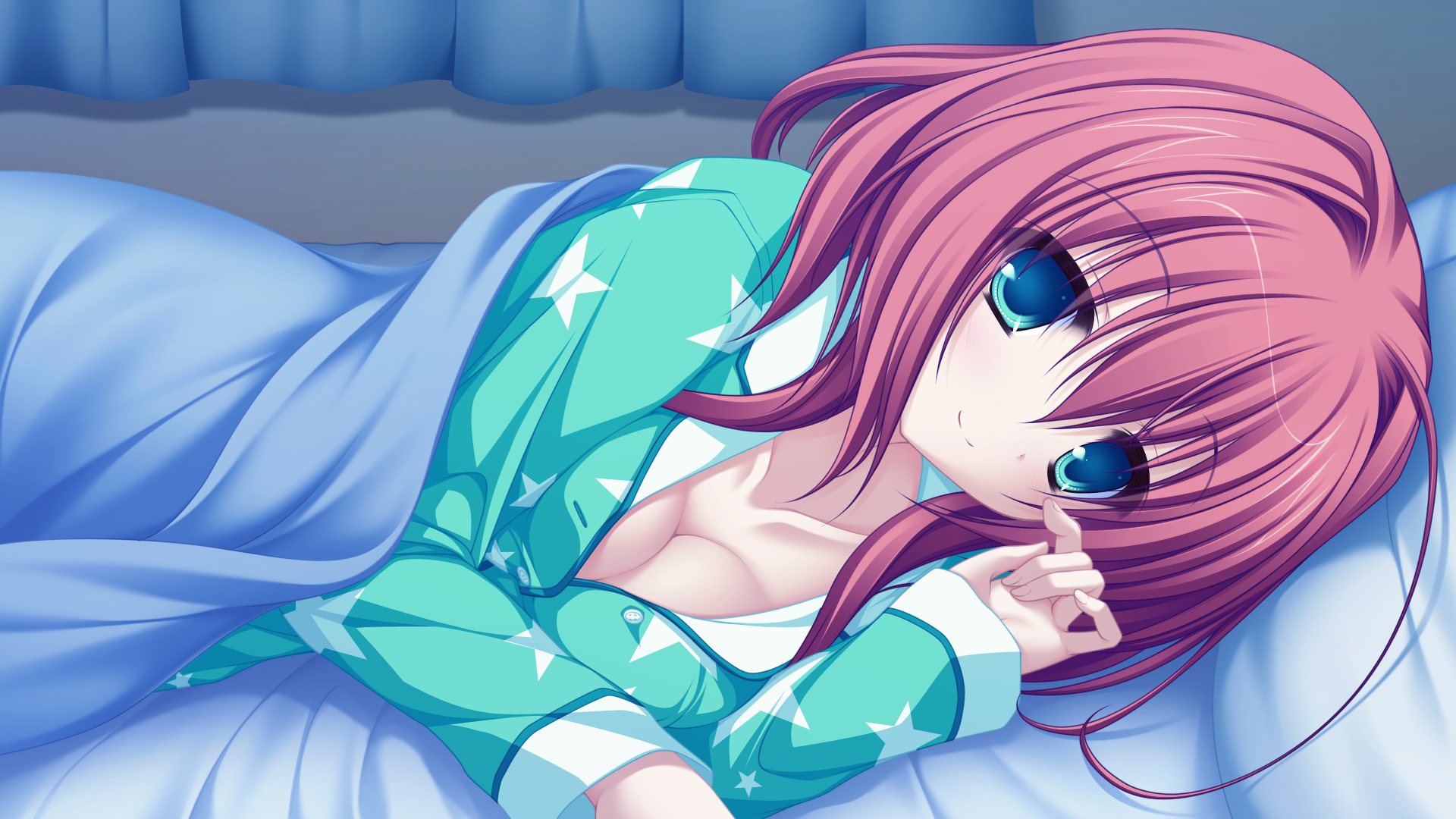 Redhead Blue Eyes In Bed Pyjamas Anime Girls Lunaris Filia Mikagami Mamizu 1920x1080