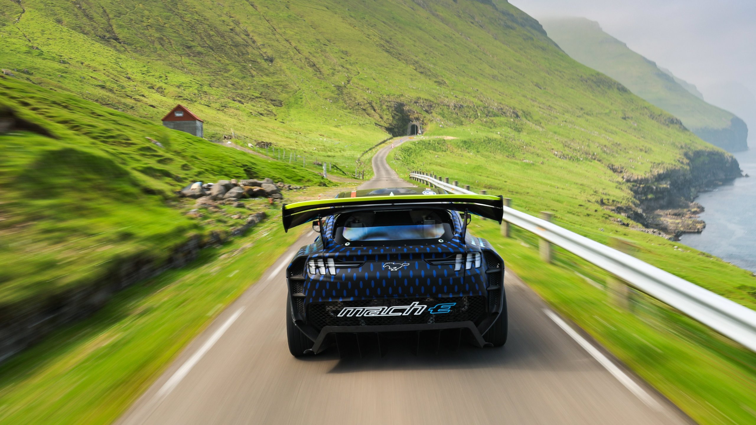 Car Vehicle Landscape Road Asphalt Black Cars Ford Mountains Long Road Rear View Ford Mustang Mach E 2560x1440