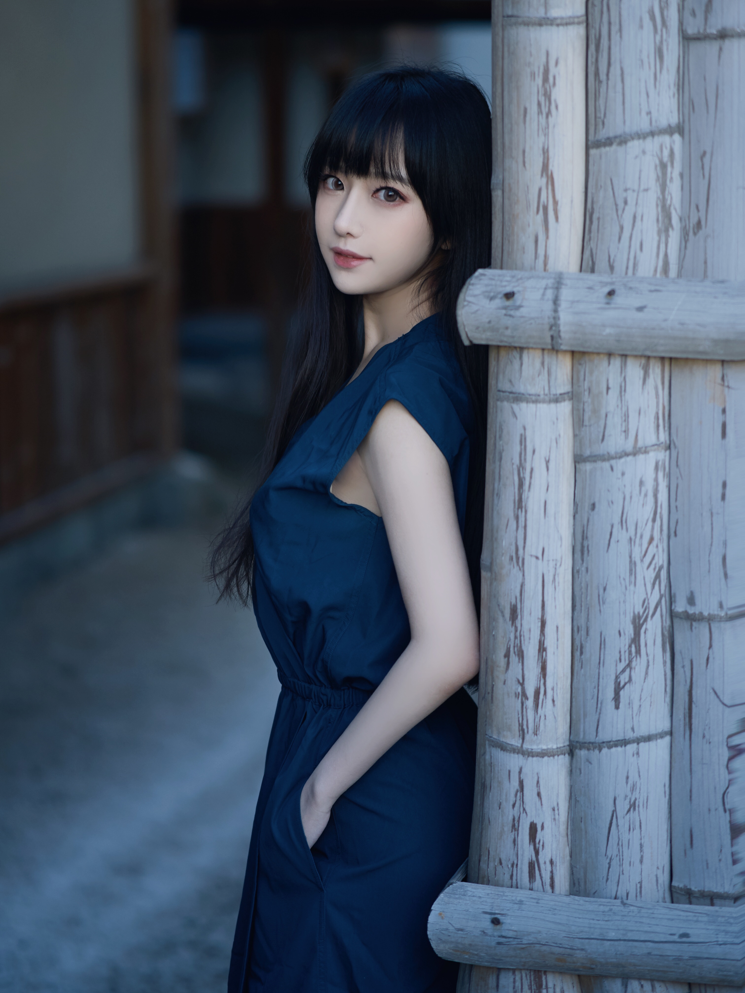Asian Dress Outdoors Long Hair Black Hair Blue Dress Women Shika XiaoLu 3024x4032