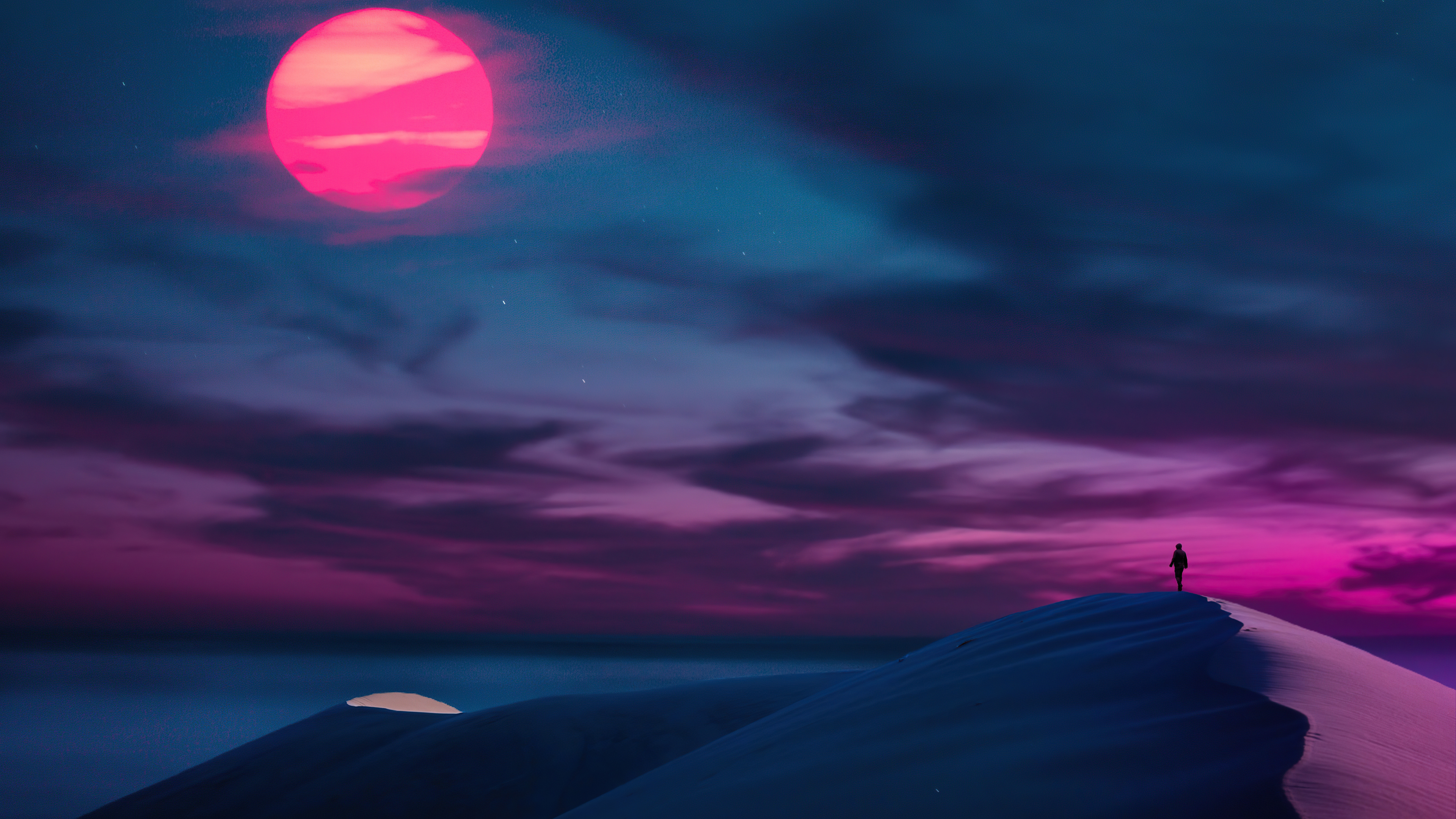 Purple Sky Sunset Landscape Desert Clouds Digital Art Sun 3840x2160