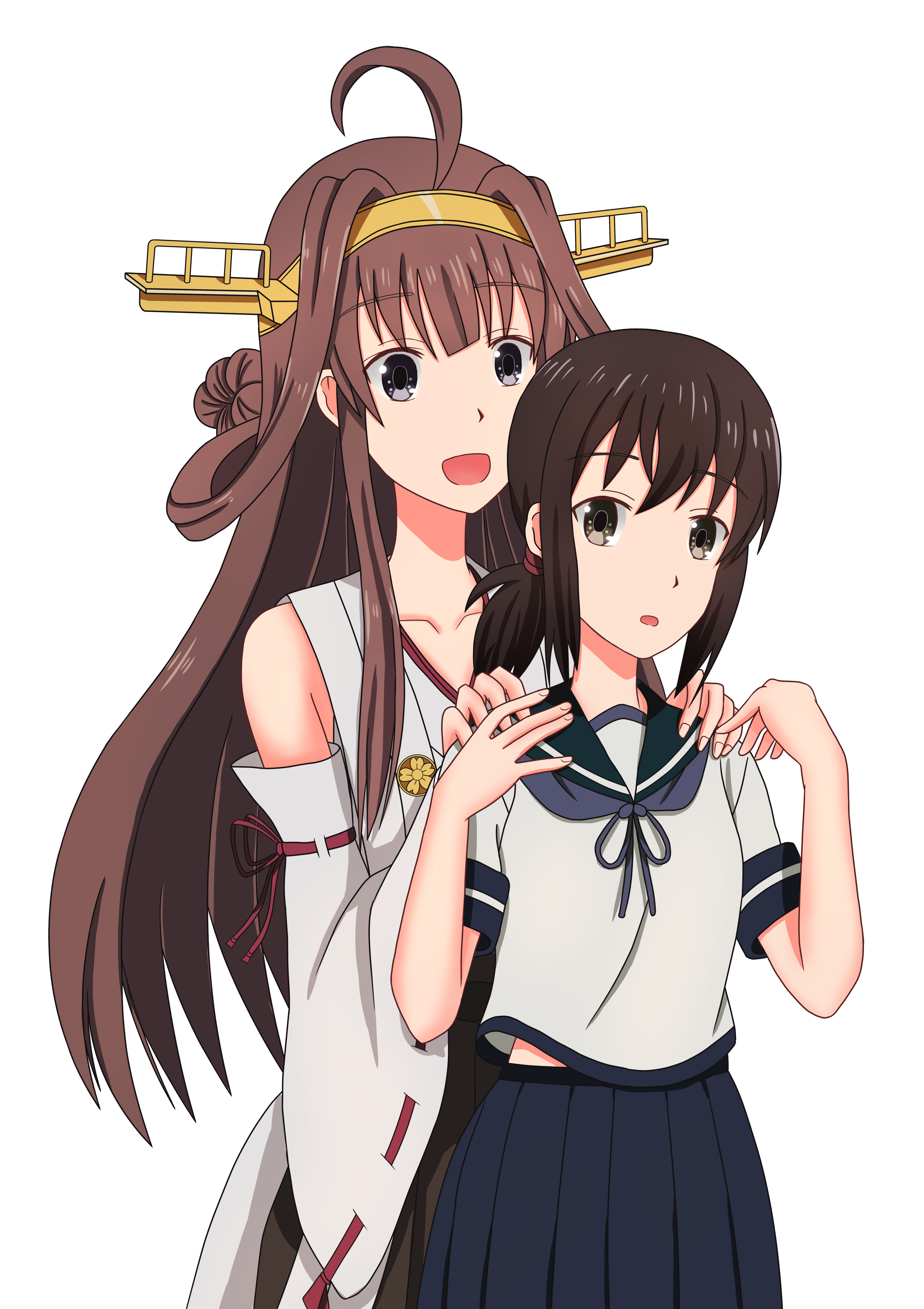 Anime Anime Girls Kantai Collection Fubuki KanColle Kongou KanColle Ponytail Long Hair Brunette Scho 3541x5016