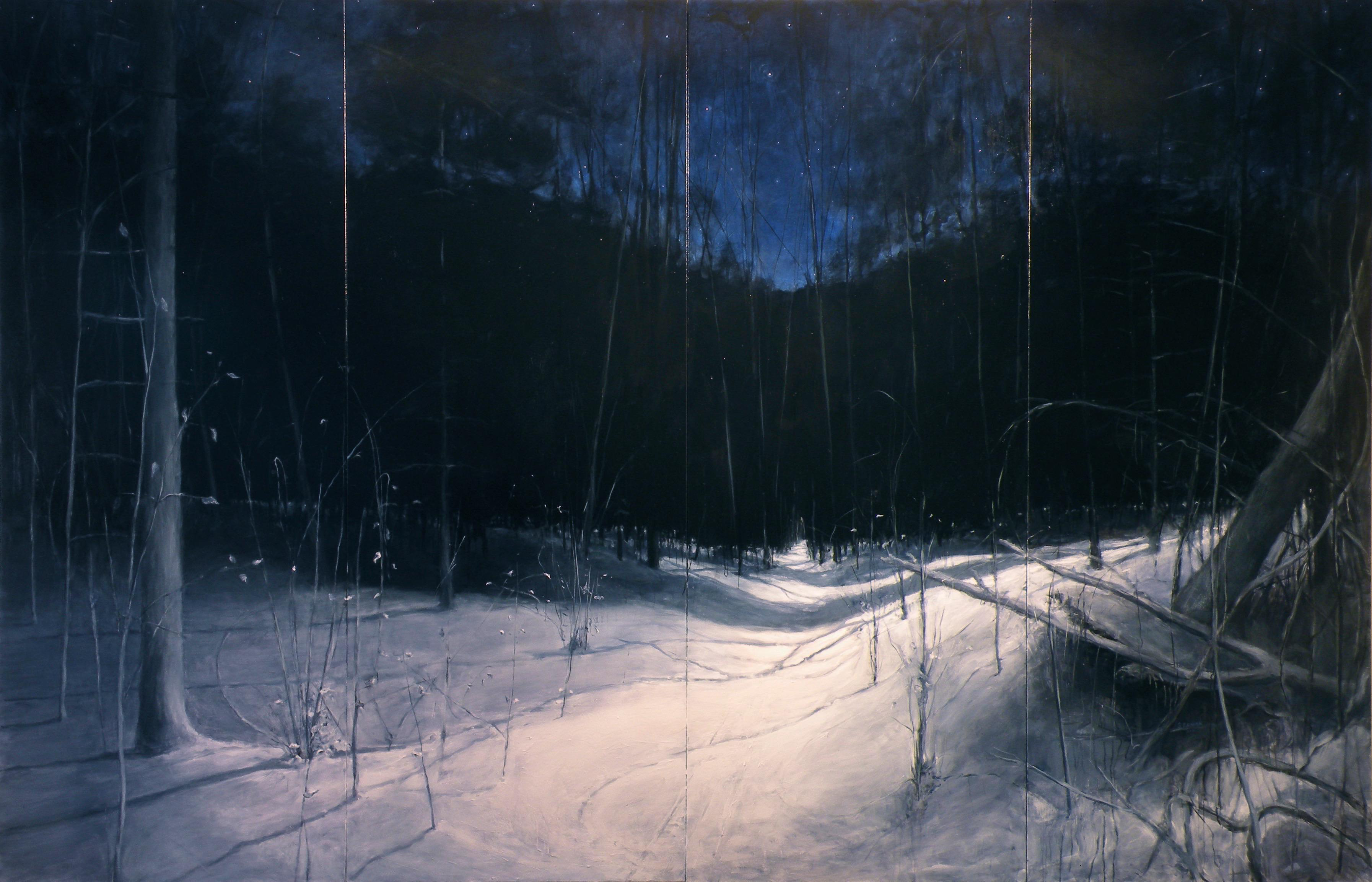 Stephen Remick Acrylic Painting Snow Winter Moonlight Forest 3587x2305