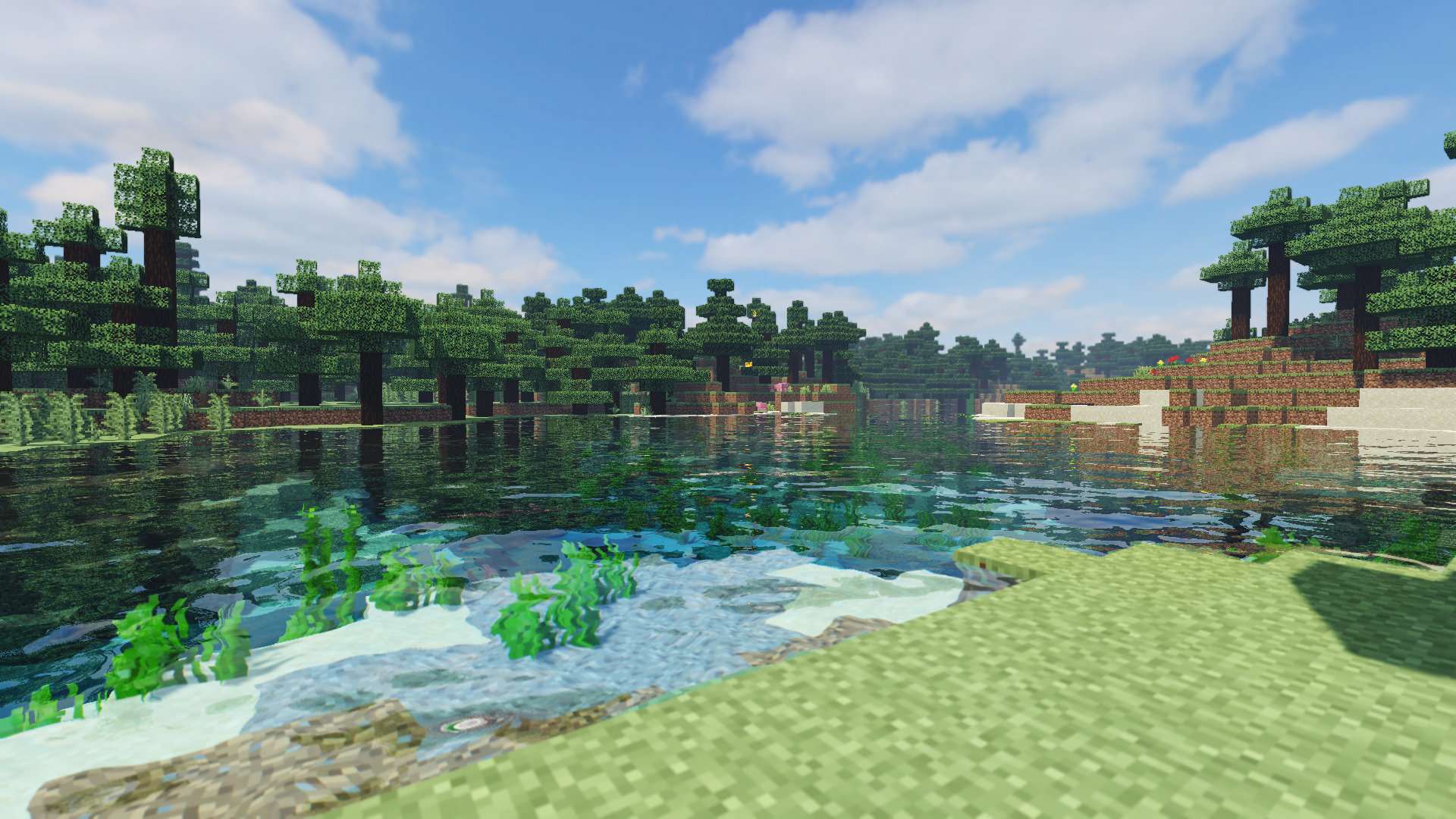 Minecraft Plains Shaders Trees Forest Water Lake 1920x1080