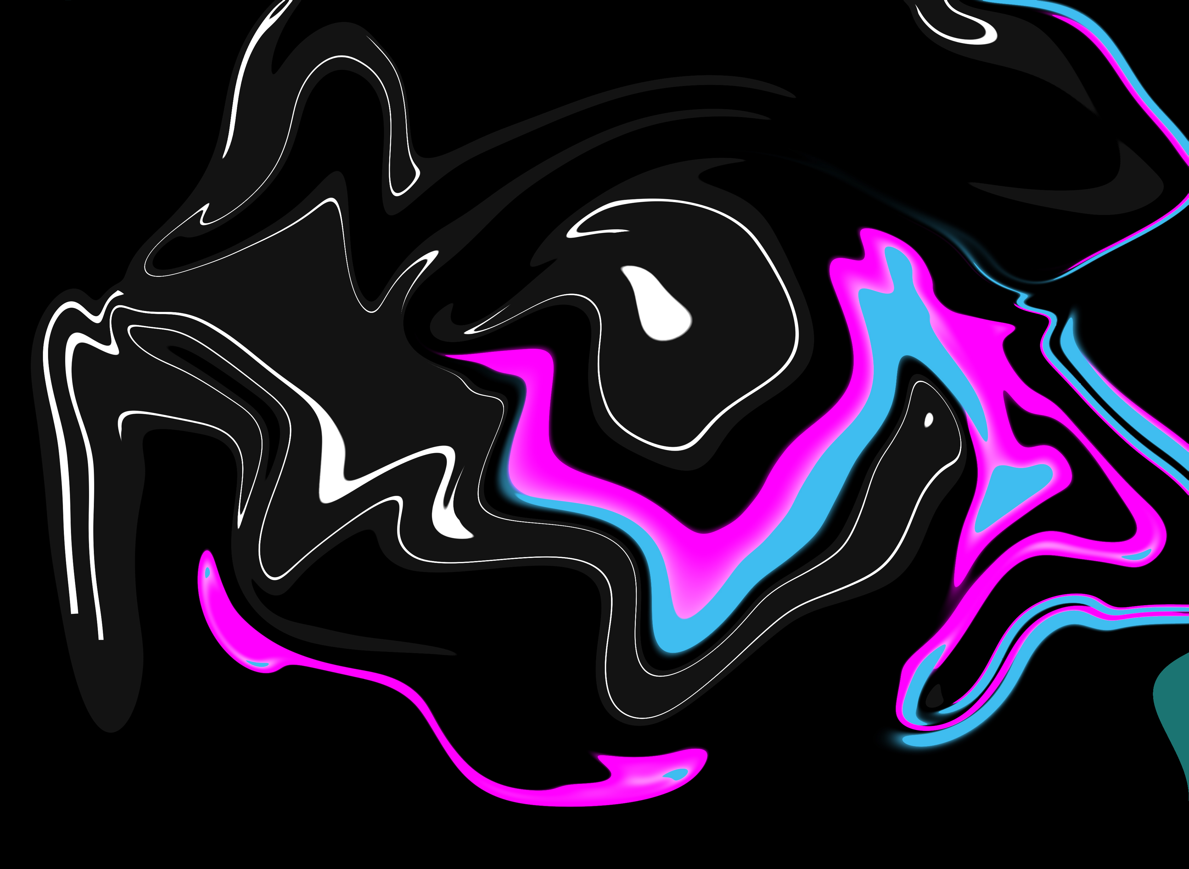 Abstract Neon Shapes Swirls Black Background Simple Background Artwork 3900x2850
