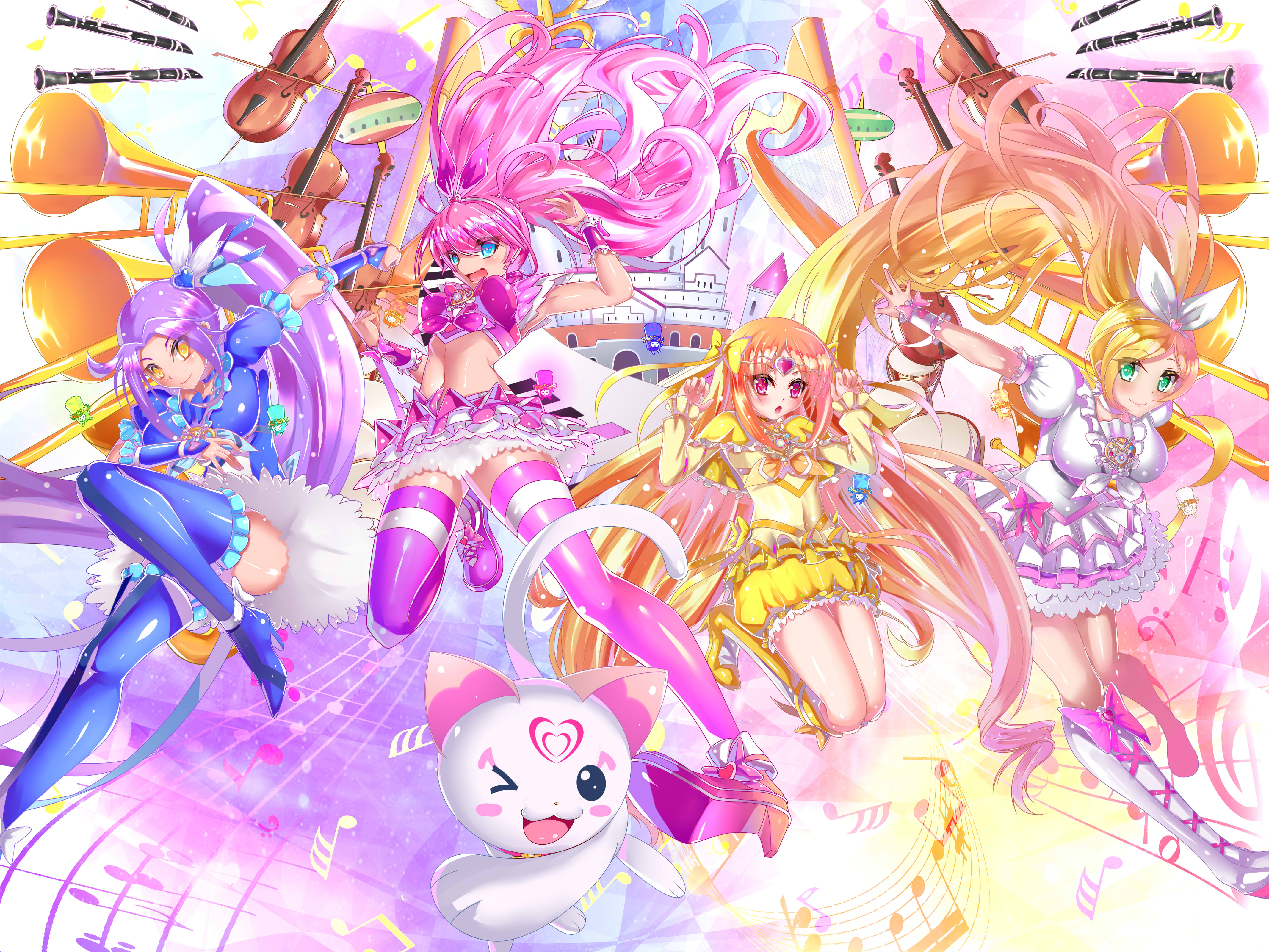Anime Anime Girls Pretty Cure Magical Girls Suite Precure Cure Melody Cure Rhythm Cure Beat Cure Mus 4266x3200