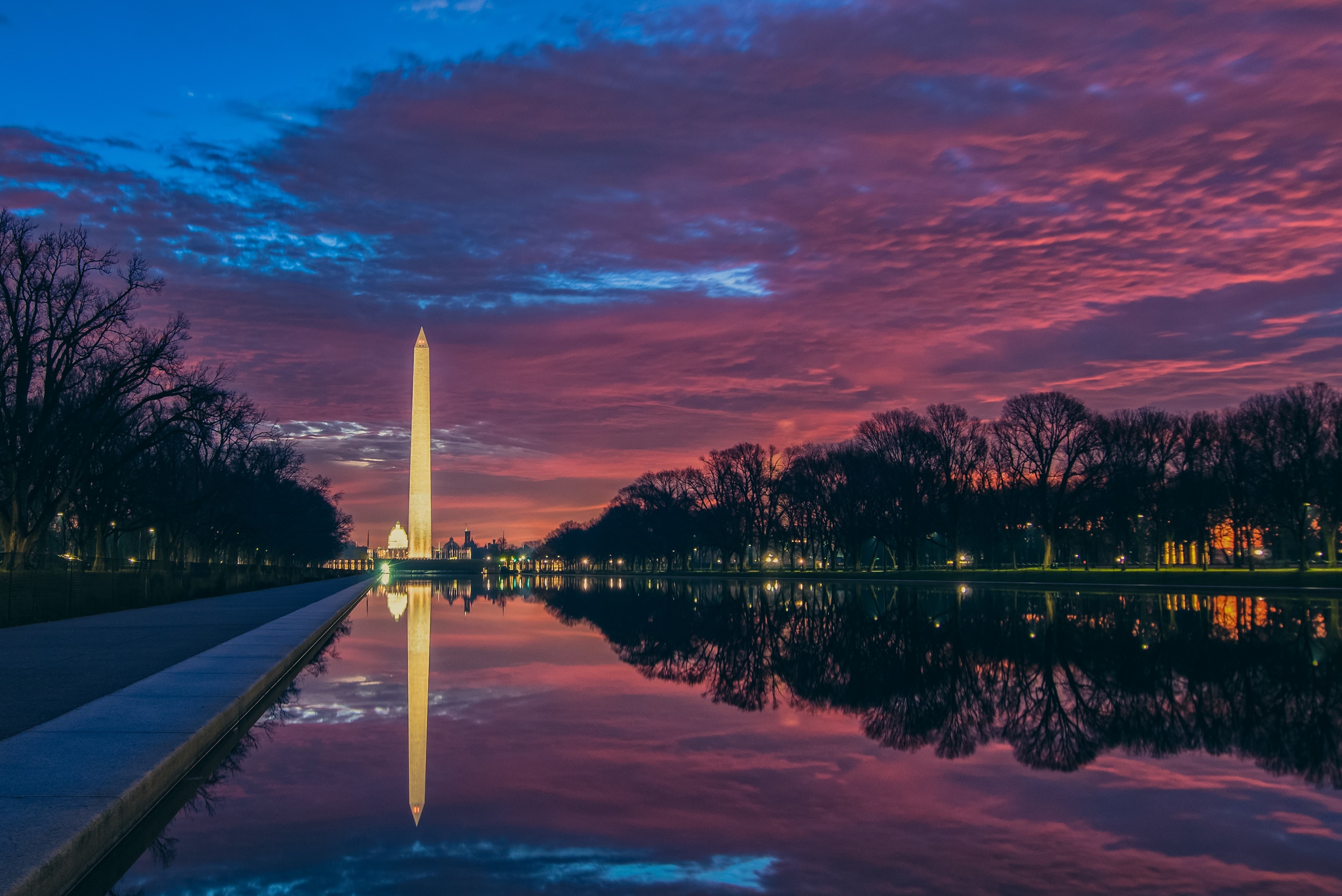 Lincoln Memorial Washington Sunset Clouds Reflection Photography USA 2665x1780