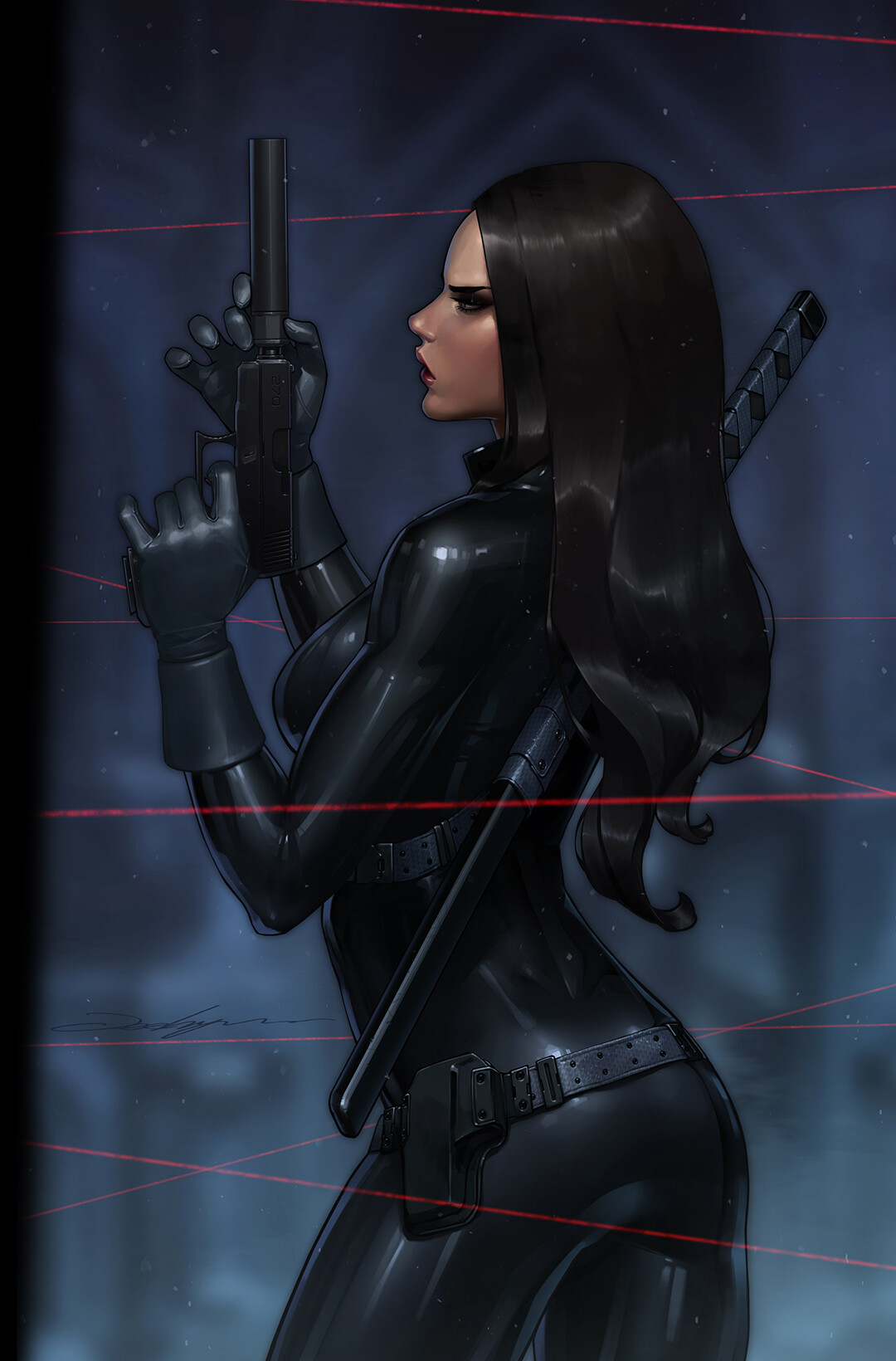 Agent Spy Leather Clothing Weapon Laser Katana 1080x1640
