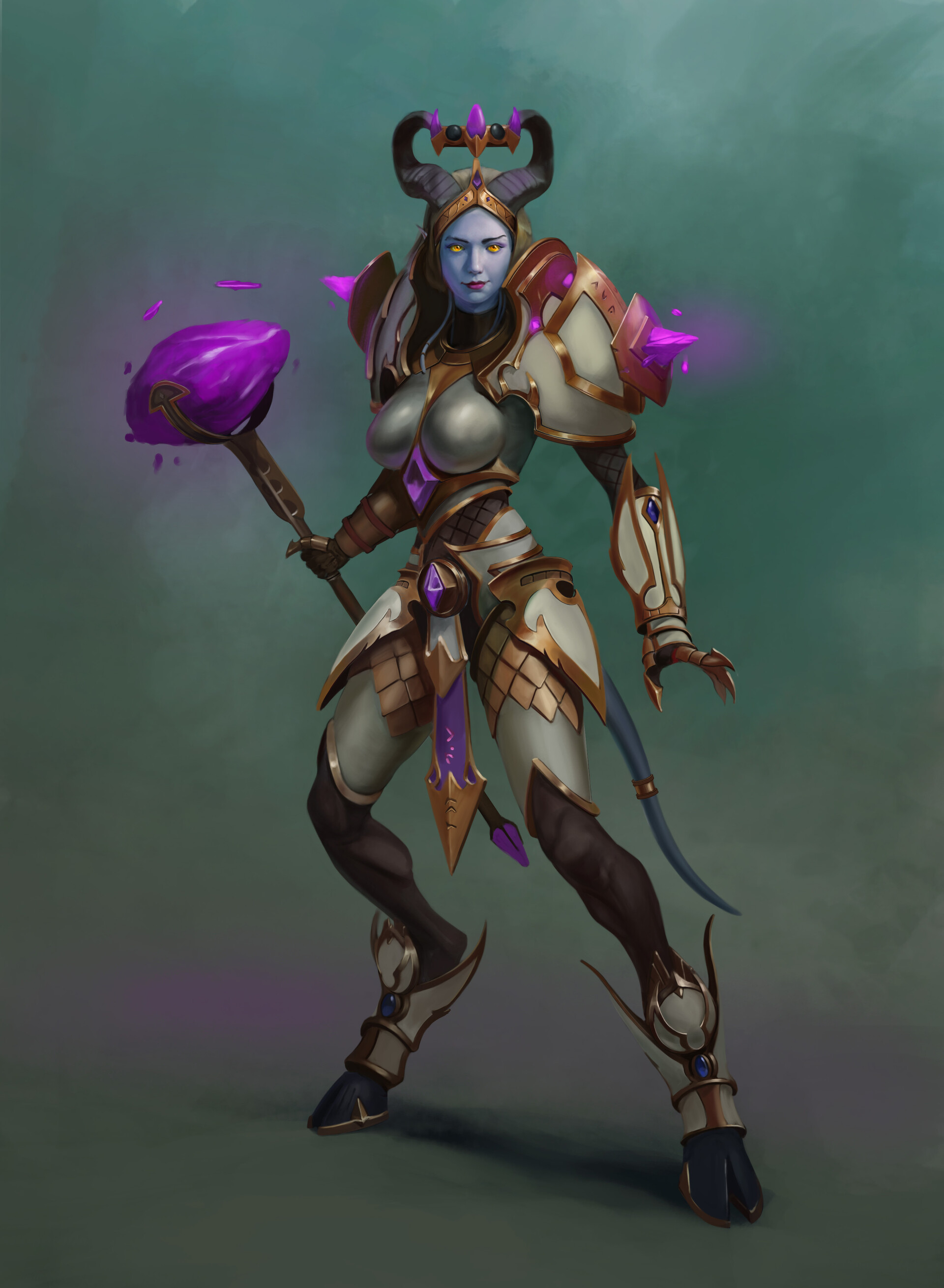 Vladislav Stepura World Of Warcraft ArtStation Video Game Art Fantasy Art Fantasy Girl Draenei Blue  1920x2619