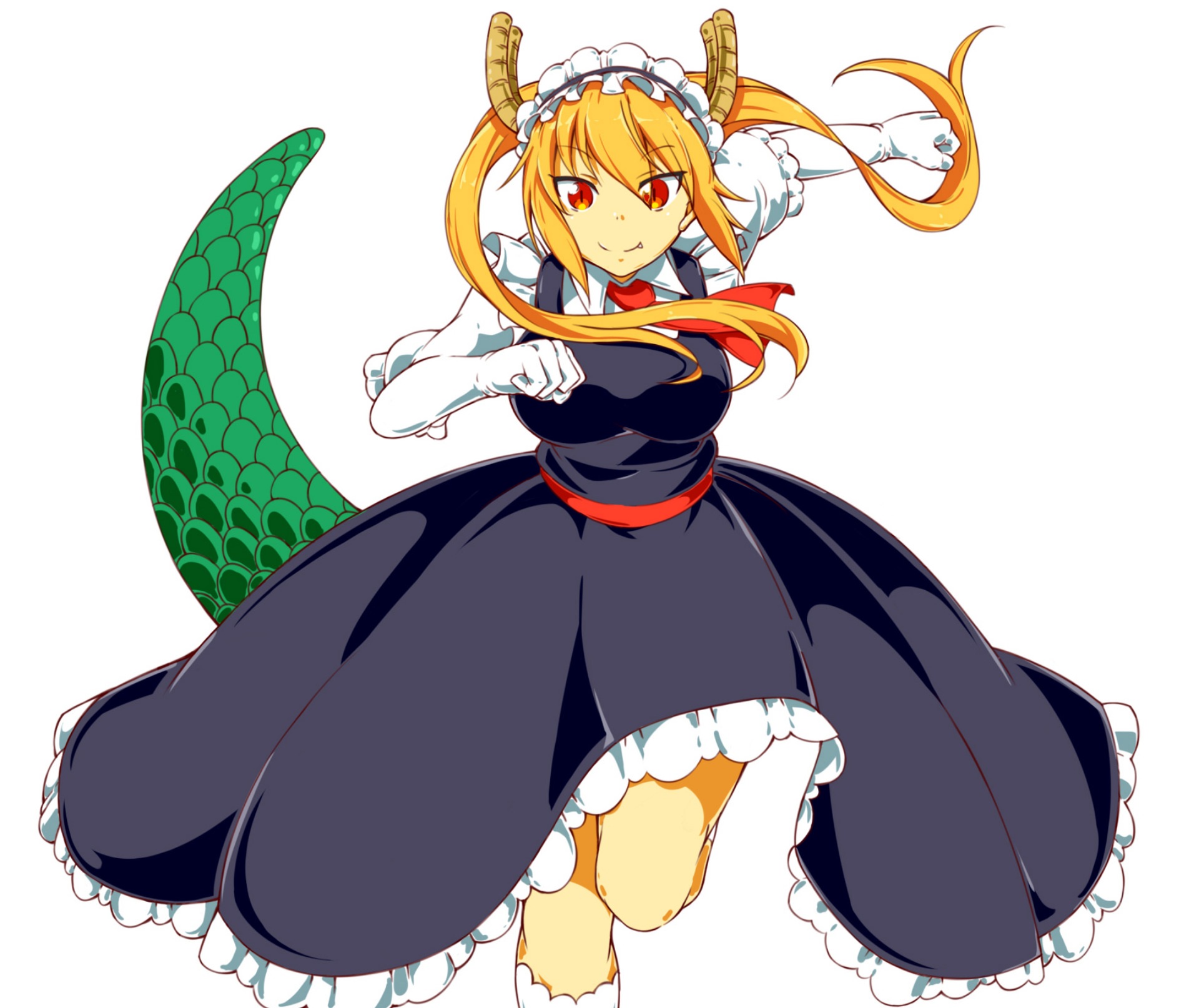 Dragon Girl Horns Maid Orange Eyes Orange Hair Tohru Miss Kobayashi 039 S Dragon Maid Twinitails 1920x1614
