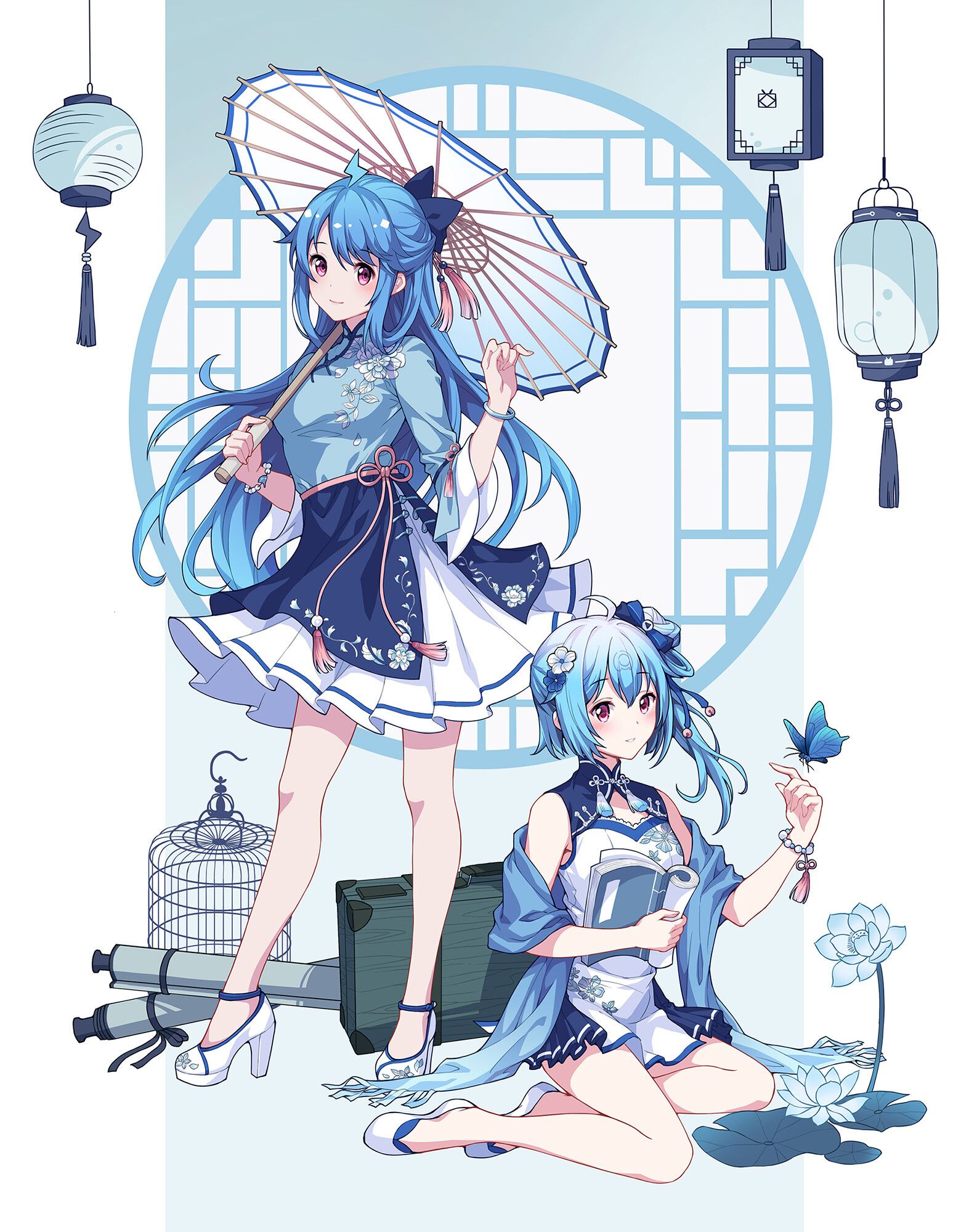 Anime Anime Girls Butterfly Lantern Chinese Dress Bilibili Douga Carminar 1573x2000