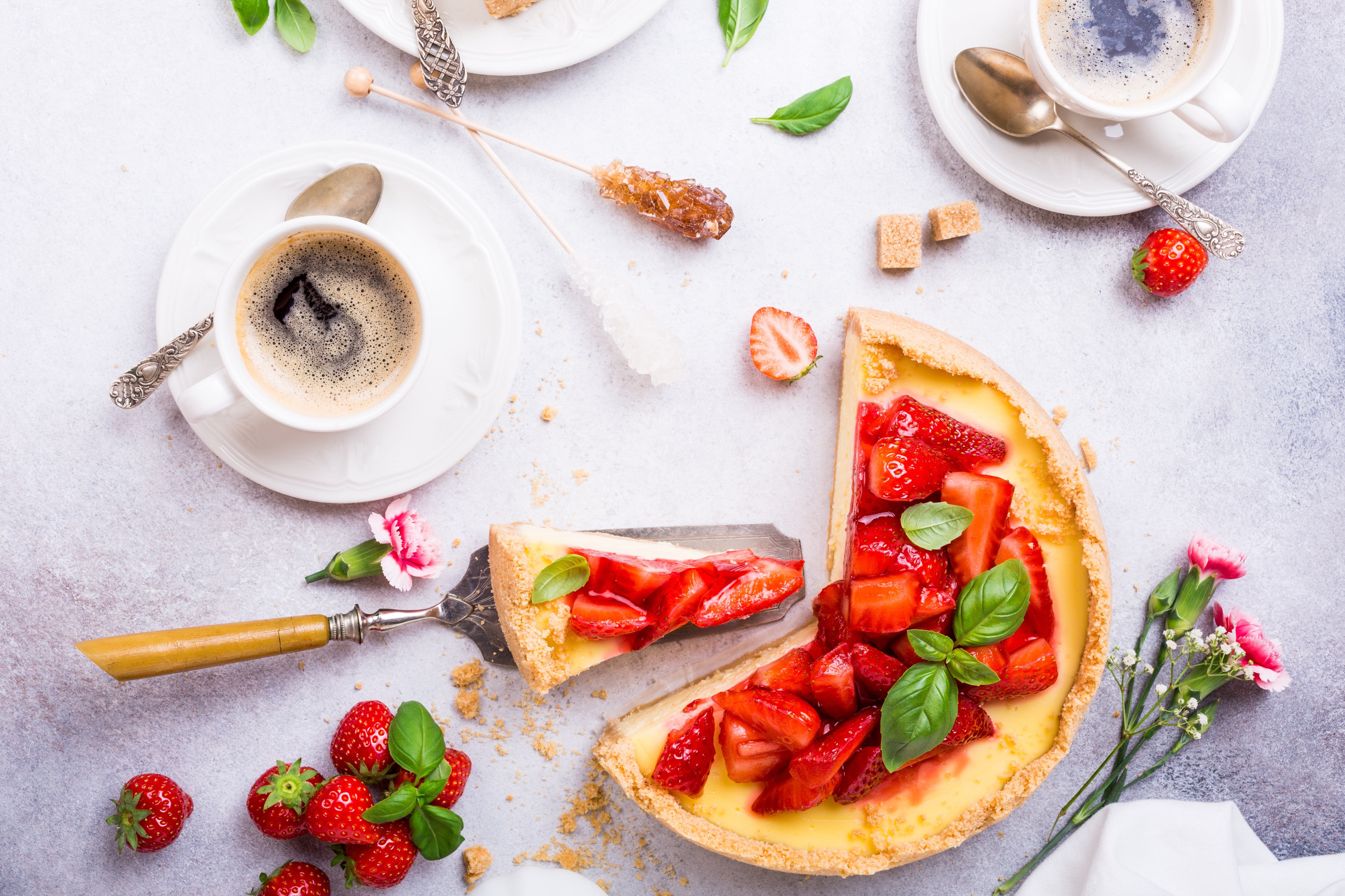Berry Coffee Cup Dessert Fruit Pastry Still Life Strawberry 5760x3840