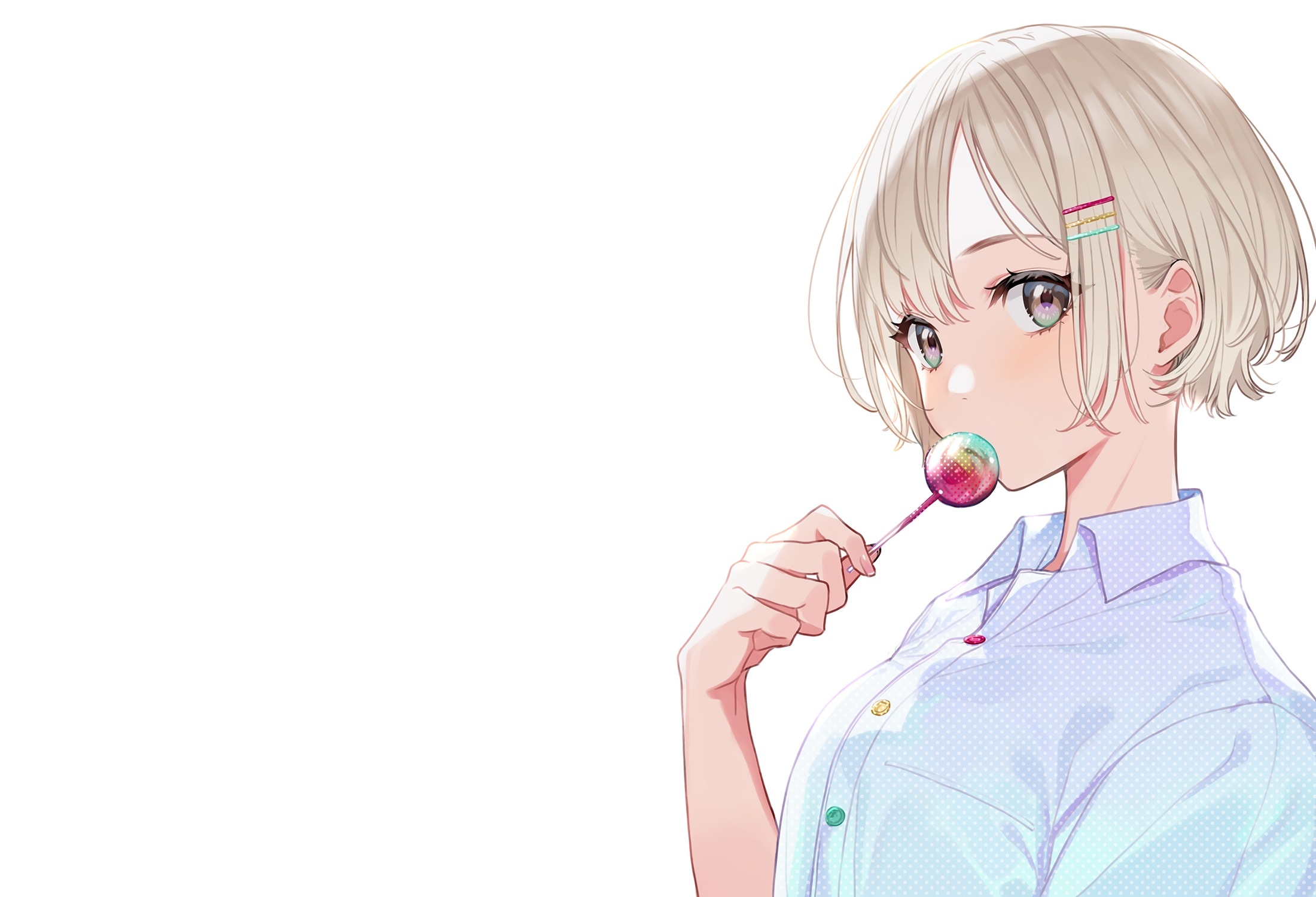 Digital Art Anime Side View Looking At Viewer Lolipop Brown Eyes White  Background Hair Pins Blonde S Wallpaper - Resolution:2200x1500 - ID:1225134  