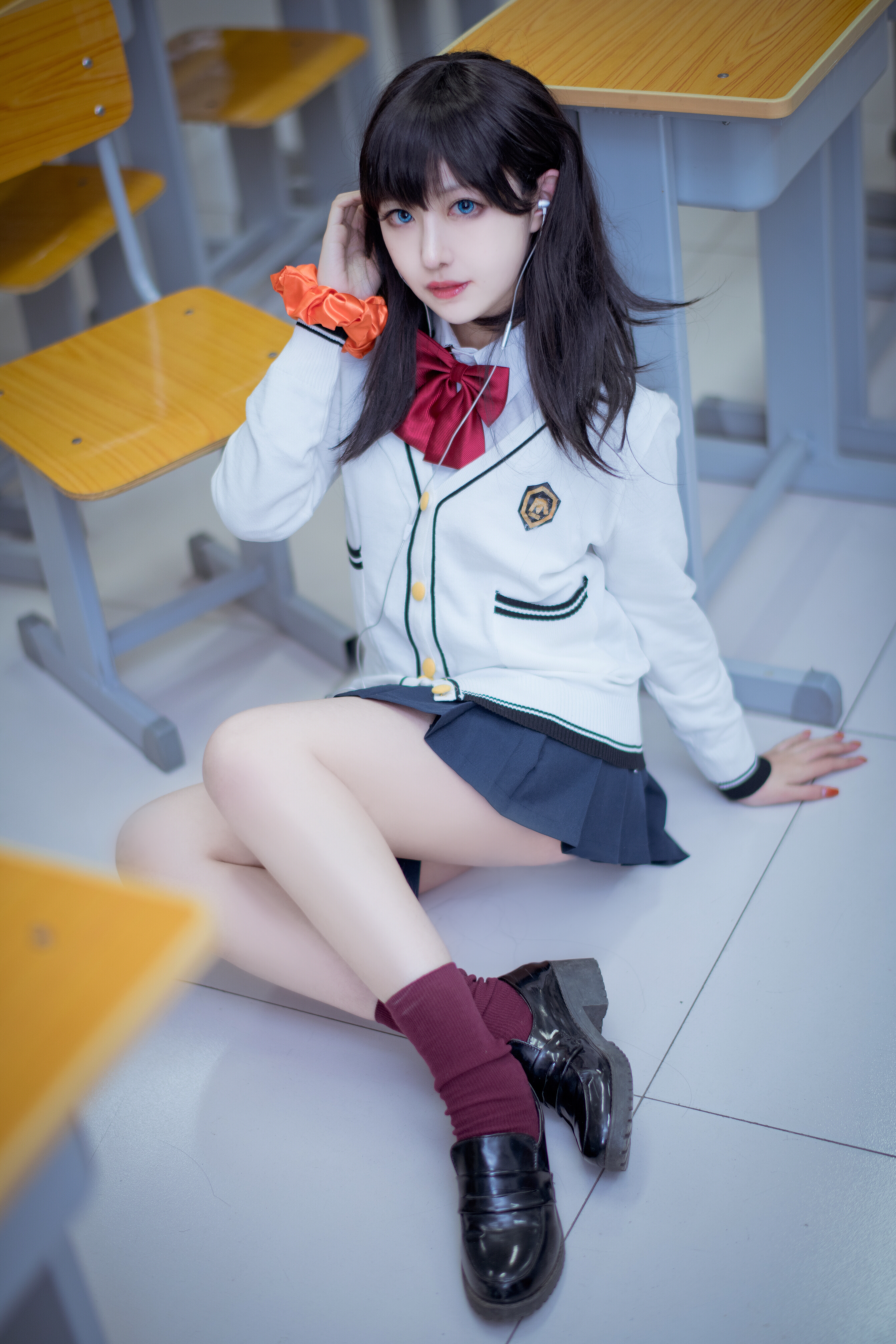 JK Black Hair Blue Eyes Bow Tie School Uniform Asian Schoolgirl Shika XiaoLu 2688x4032
