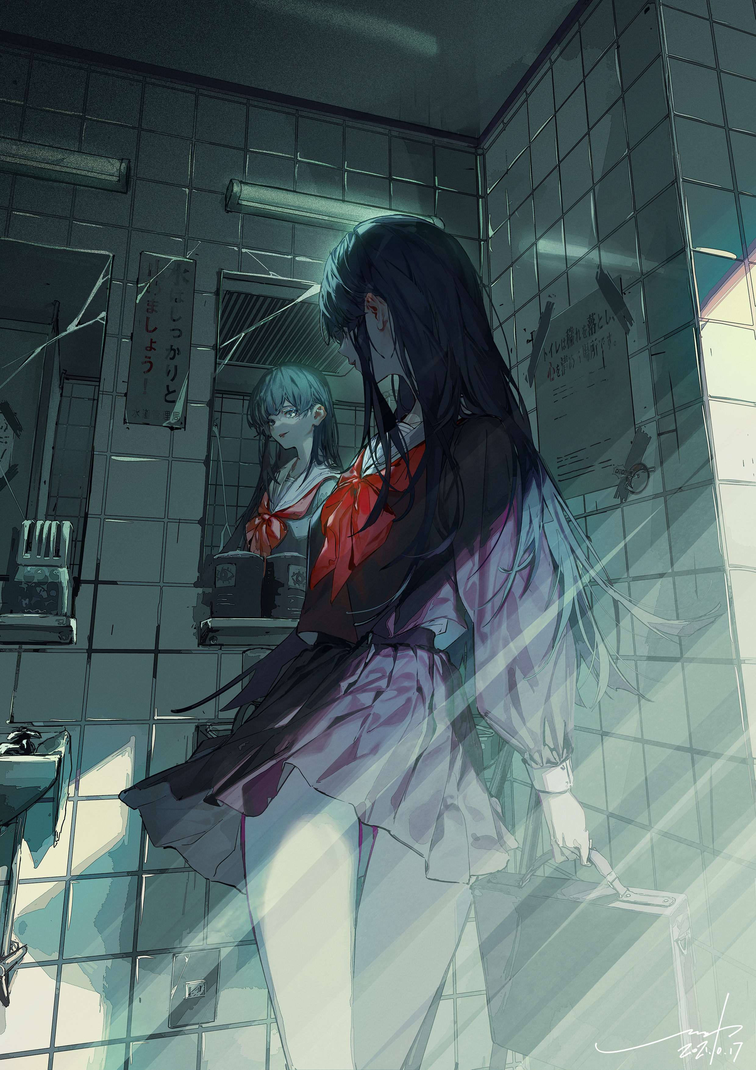 Wallpaper bathroom, anime girl, reflections, mirror, original desktop  wallpaper, hd image, picture, background, cc80fc | wallpapersmug