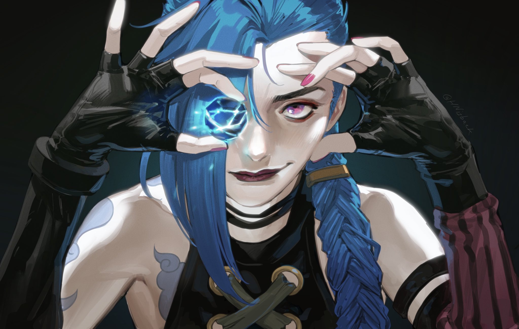 Arcane Jinx League Of Legends Women Blue Eyes Blue Hair Braids Artwork Fantasy Art Fantasy Girl Digi 2048x1299