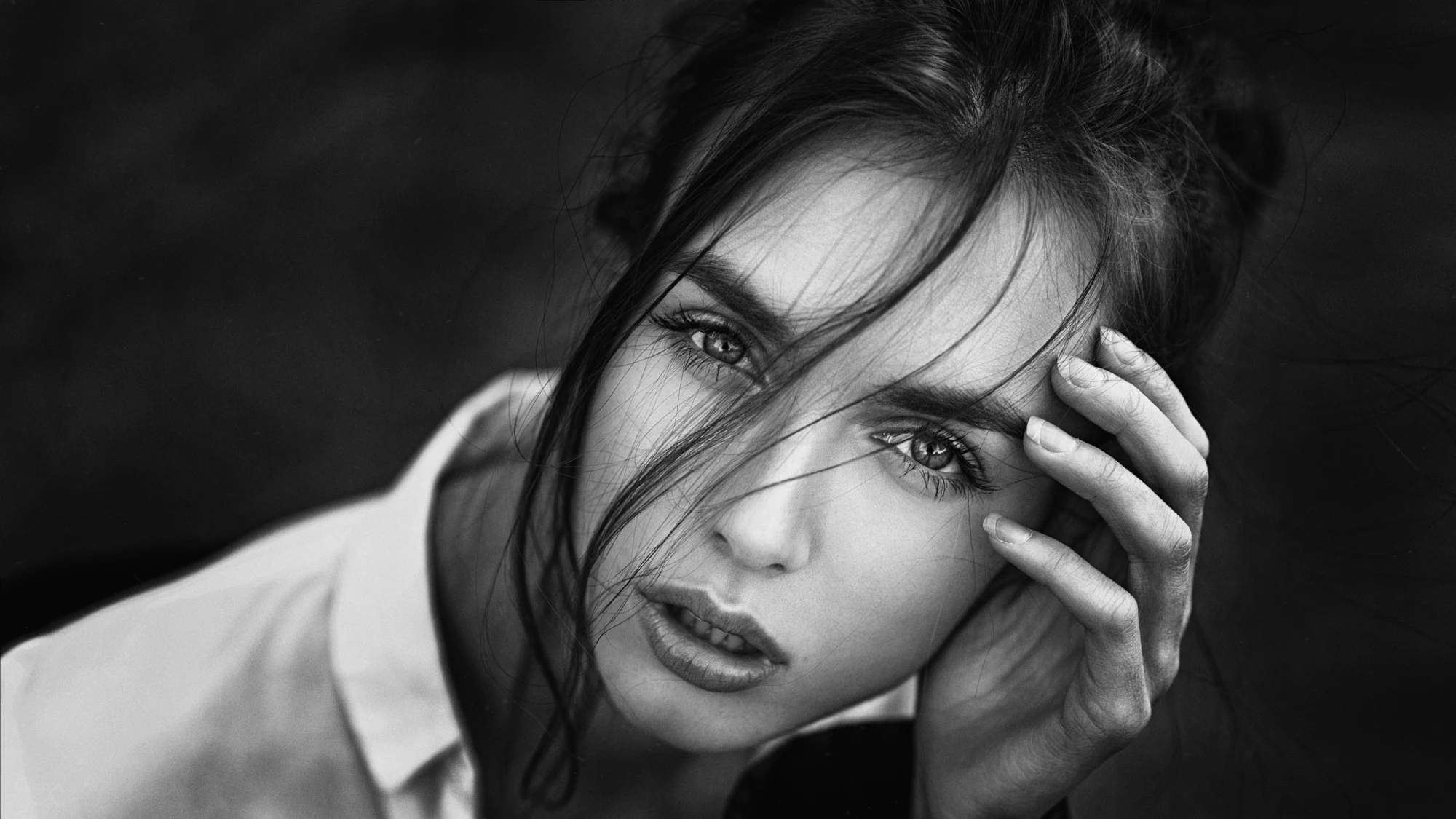 Women Face Eyes Victoria Vishnevetskaya Monochrome 2000x1125