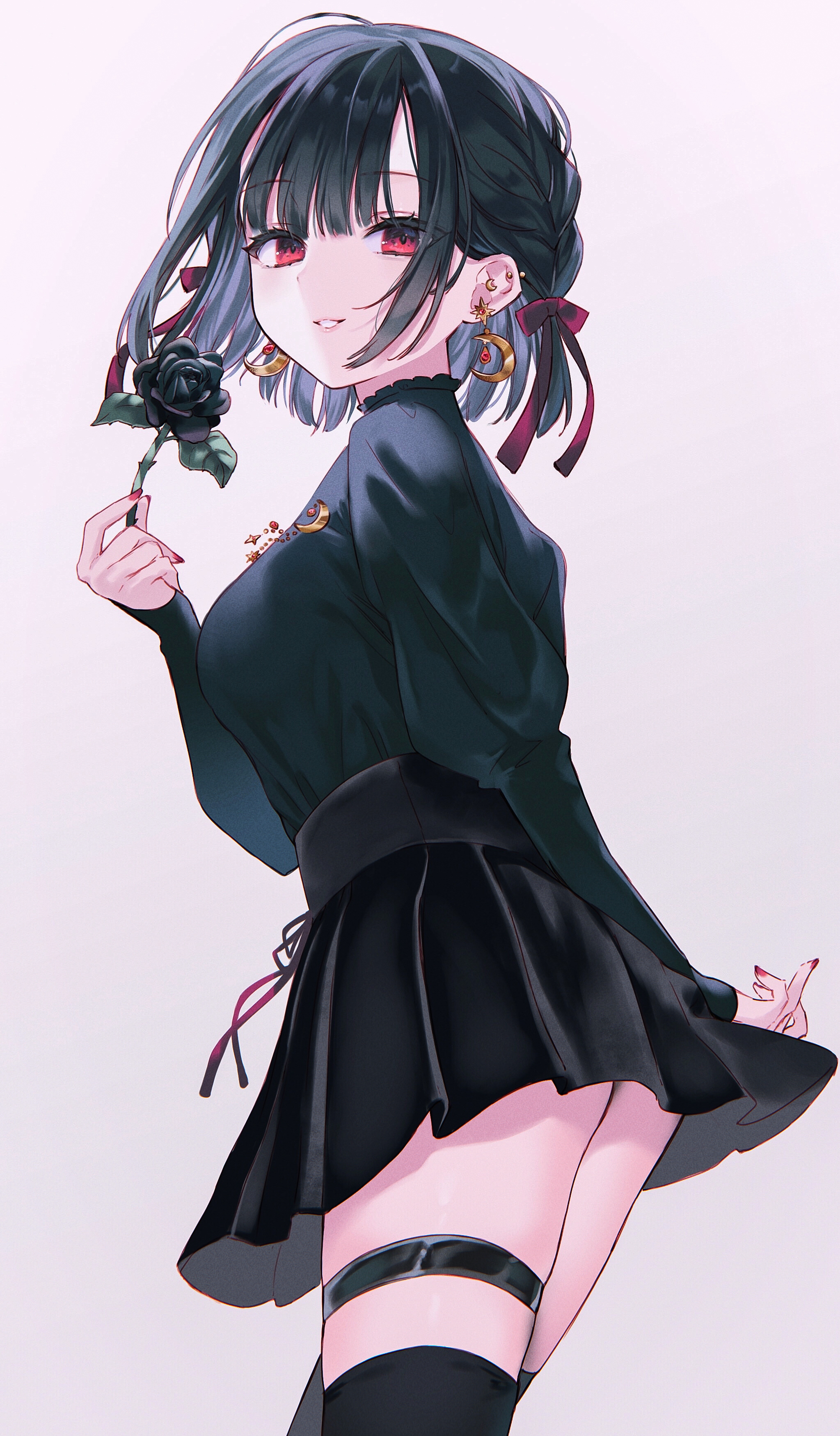 Nekoyashiki Pushio Black Dress Anime Anime Girls Original Characters Rose Nail Polish Looking At Vie 2047x3497