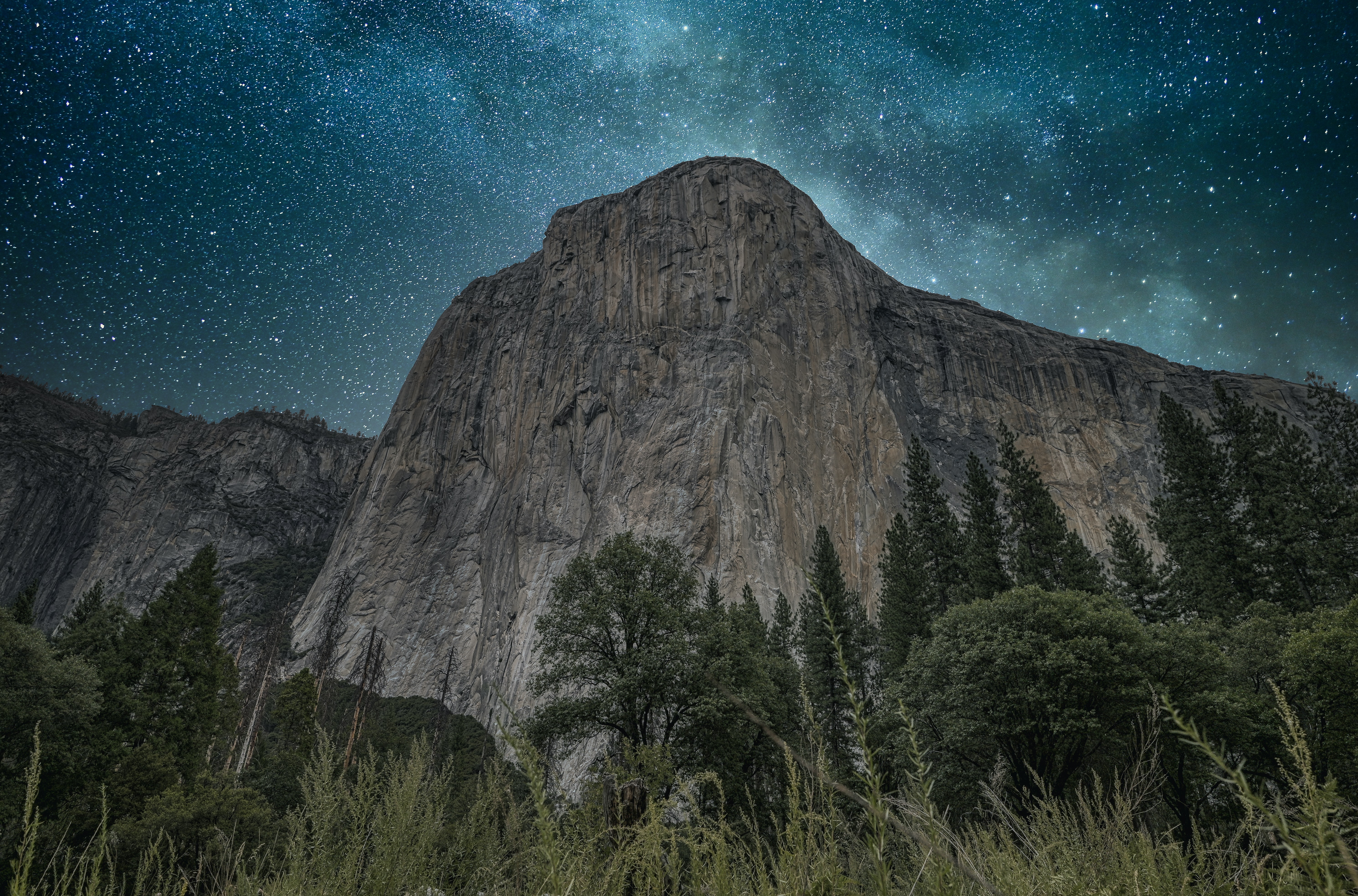 El Capitan Yosemite Valley Stars Trees Nature 5959x3932
