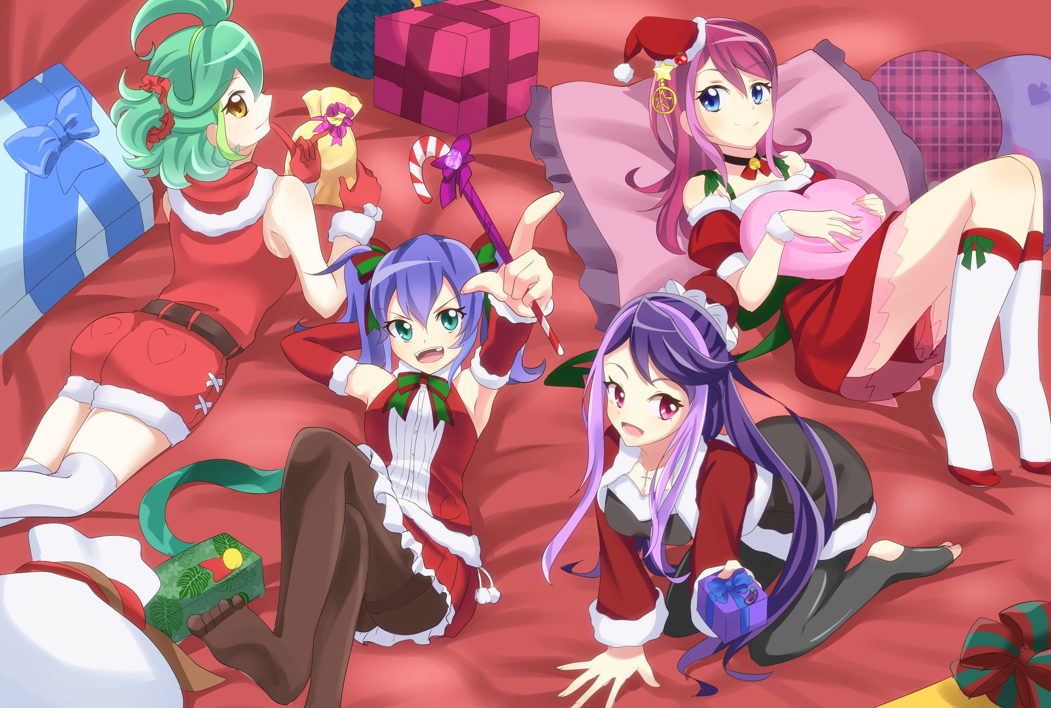 Anime Anime Girls Yu Gi Oh Yu Gi Oh ARC V Christmas Christmas Clothes Christmas Dress Pink Hair Blue 3502x2359
