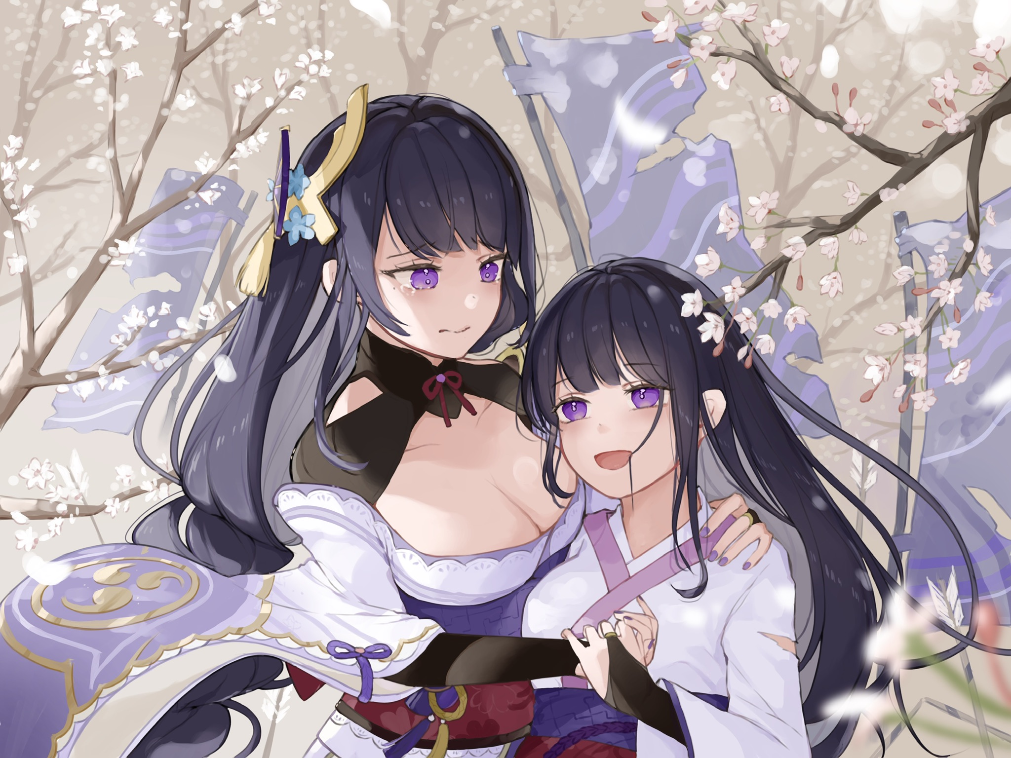 Anime Anime Games Anime Girls Twins Purple Hair Purple Eyes Raiden Shogun Genshin Impact Japanese Cl 2048x1536