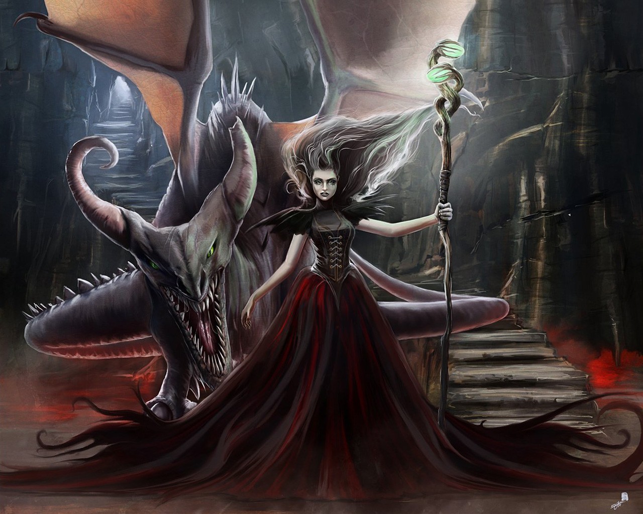 Dragon Fantasy Witch 1280x1024