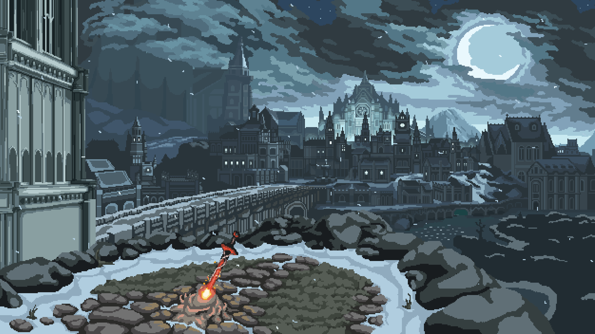 Dark Souls Irithyll Bonfire City Pixel Art 1920x1080