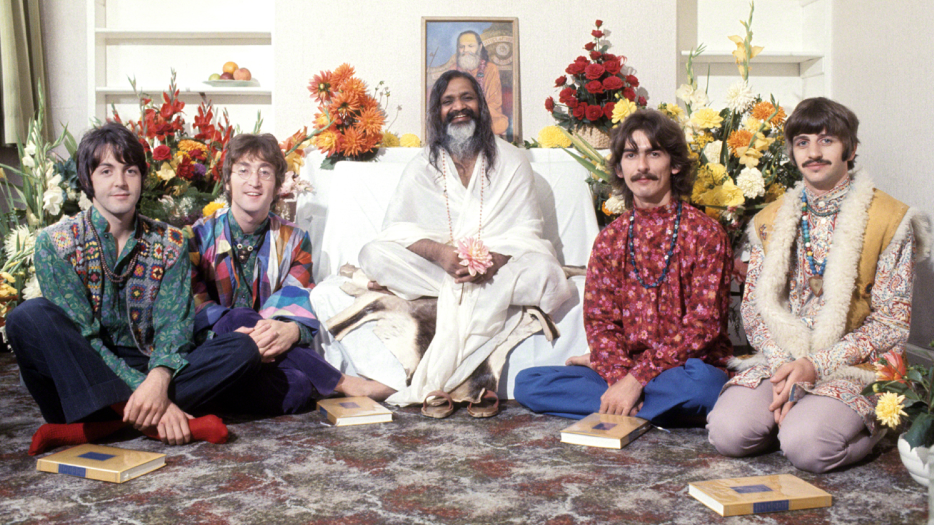 The Beatles Paul McCartney George Harrison John Lennon Ringo Starr Maharishi Mahesh Yogi 1920x1080