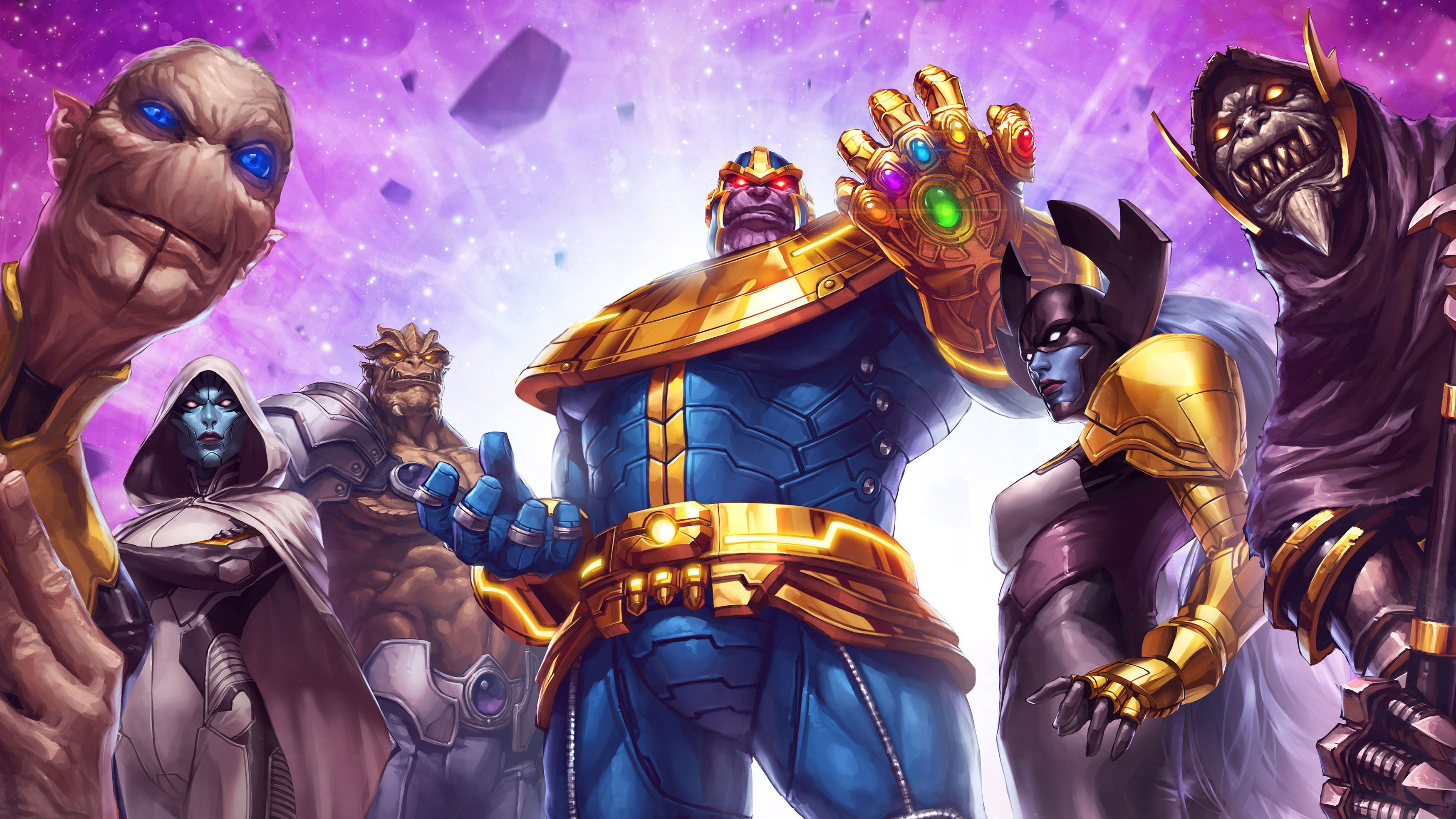 Thanos Marvel Comics Infinity Gauntlet Ebony Maw Proxima Midnight Corvus Glaive Black Dwarf Marvel C 3500x1969