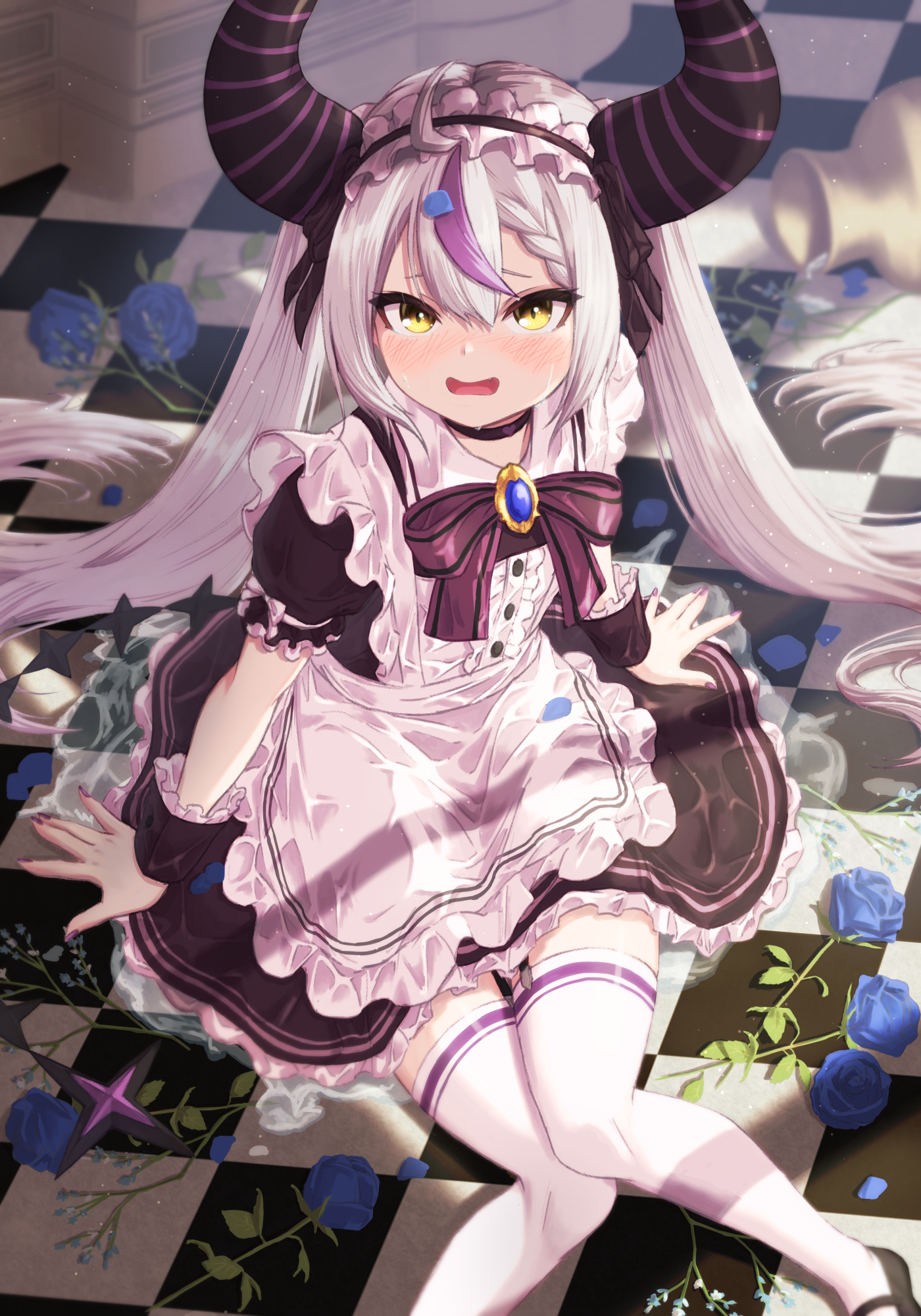 Anime Anime Girls Virtual Youtuber Hololive Laplus Darkness Vertical Yellow Eyes Maid Maid Outfit Ho 1400x2000