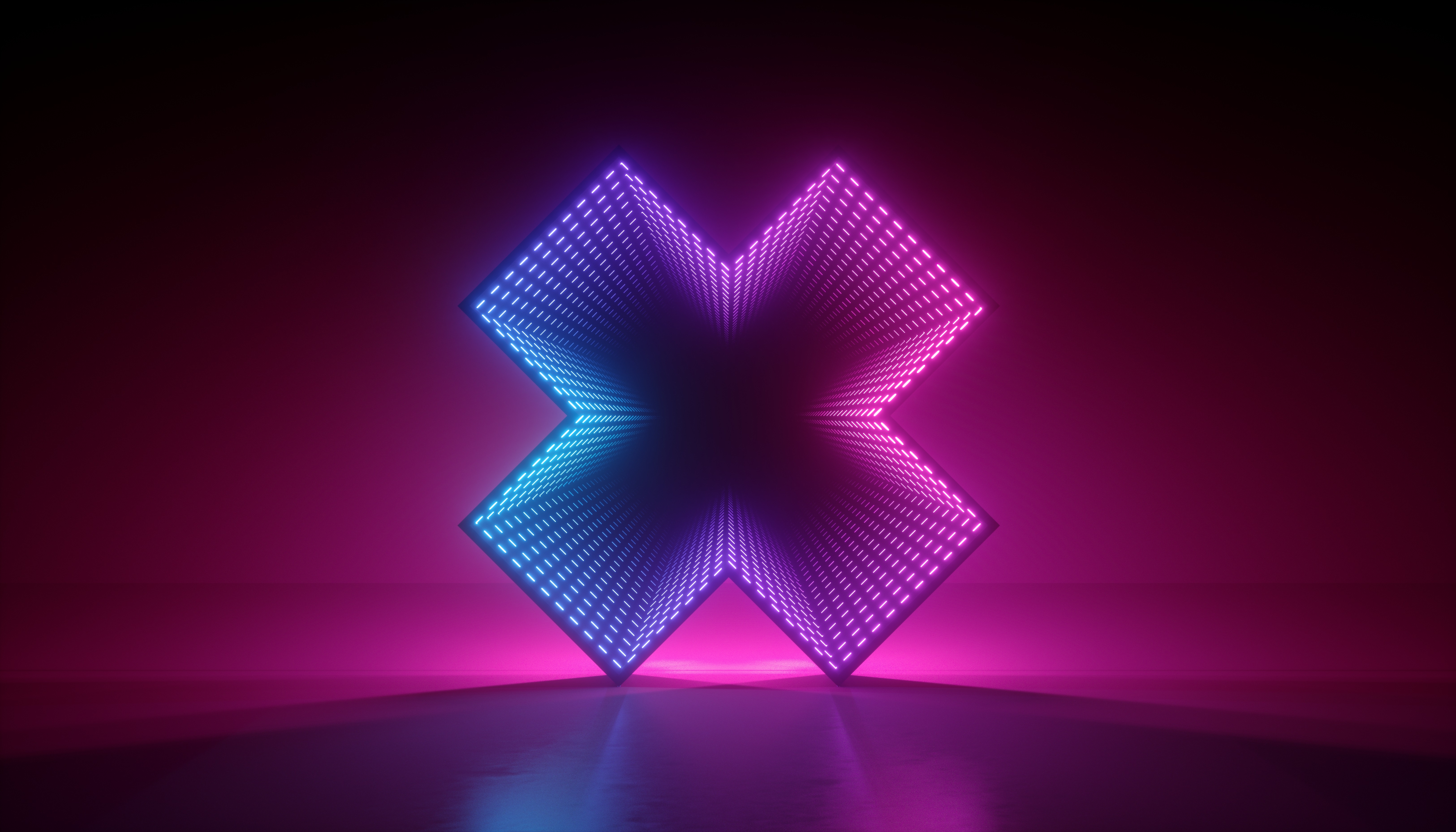 Abstract Neon Artwork Lights 3D Render Glowing Gradient Shapes Minimalism Pink Blue 6500x3714