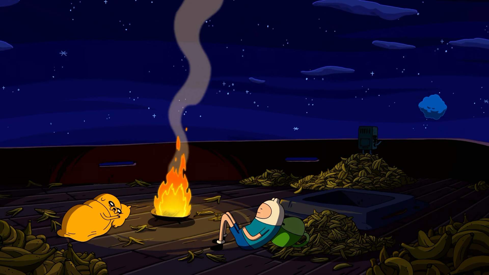 Adventure Time Jake Campfire Chill Out Bananas Finn The Human 1920x1080
