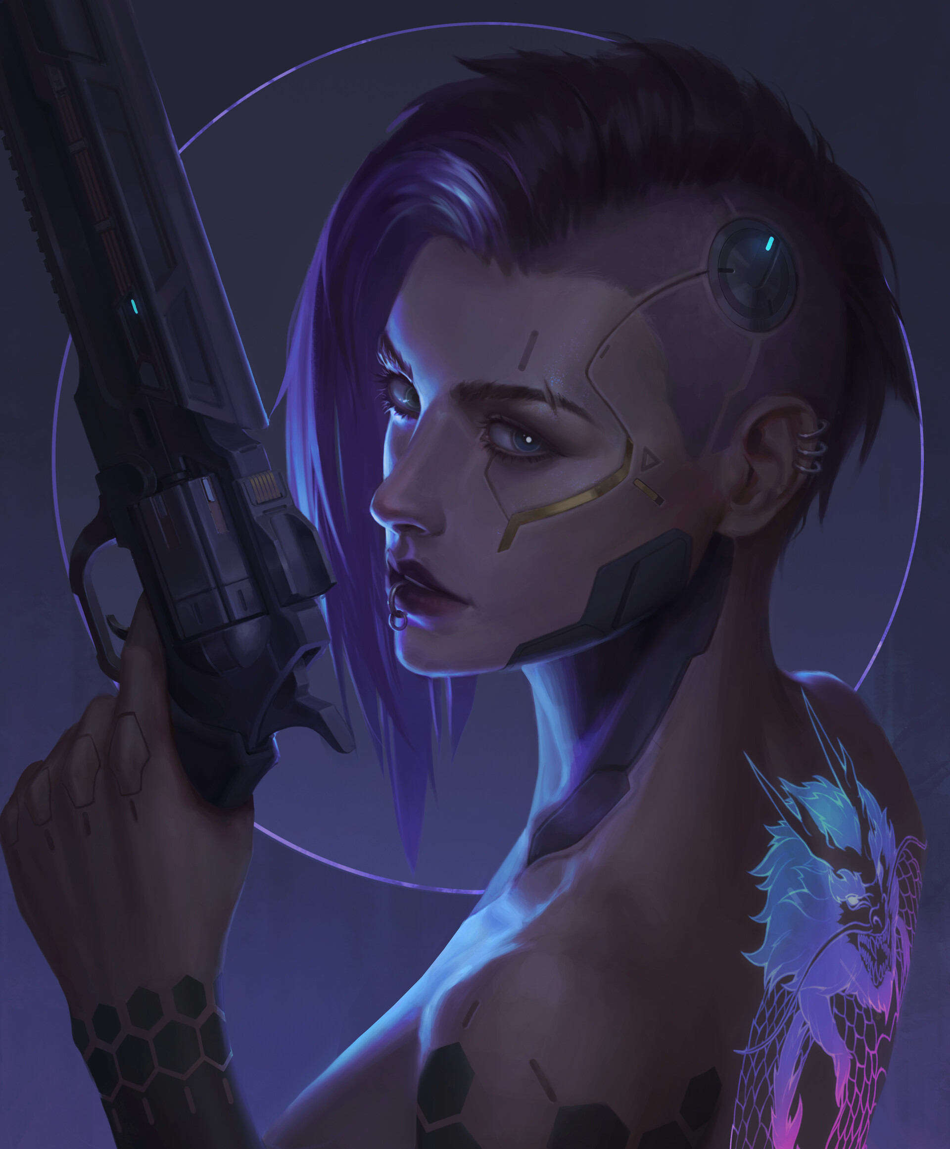 Artwork Fantasy Art Women Revolvers Cyberpunk 1920x2322