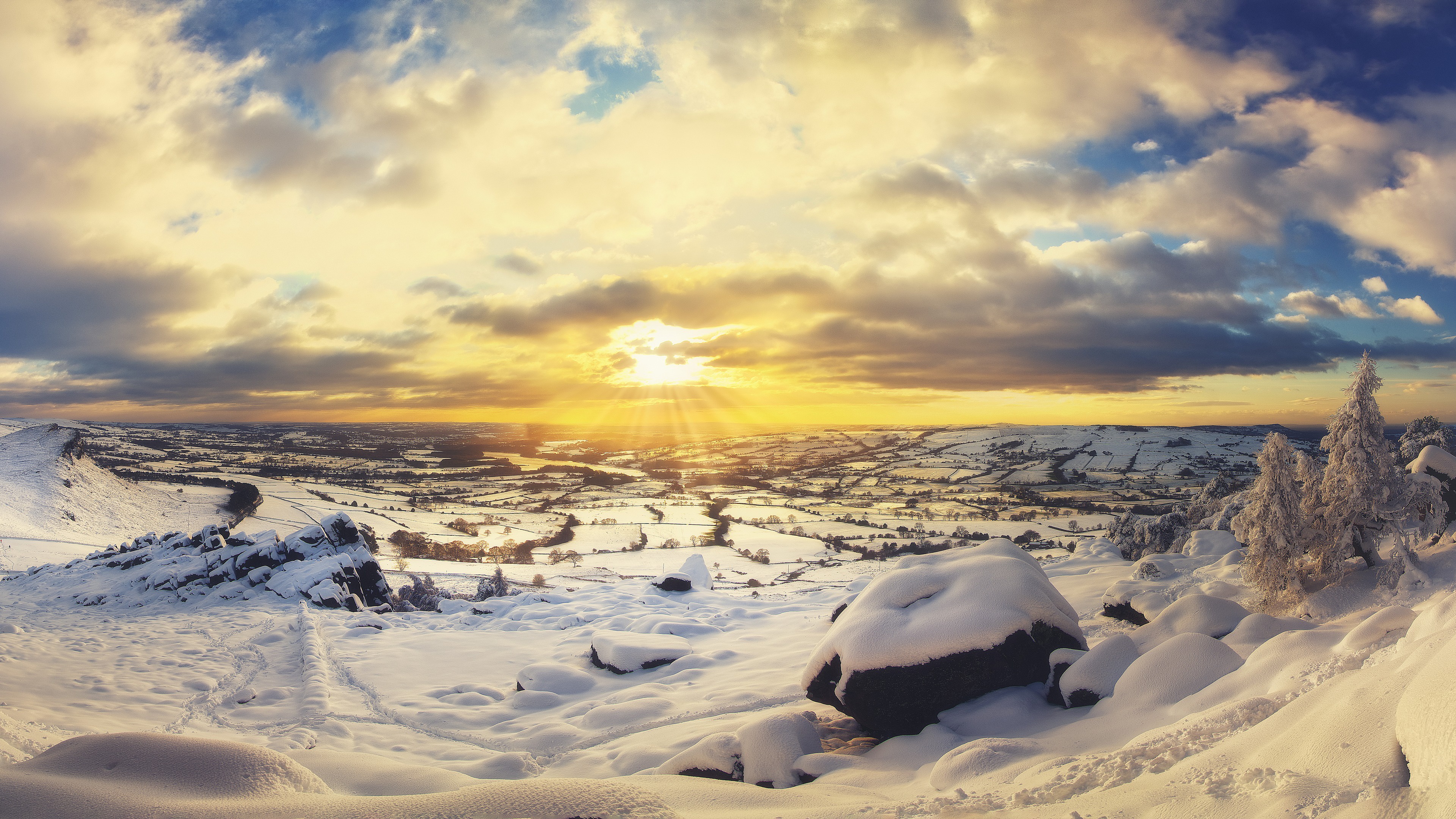 Nature Winter Landscape Morning Outdoors Sunlight Cold Ice Snow Sky Clouds 3840x2160