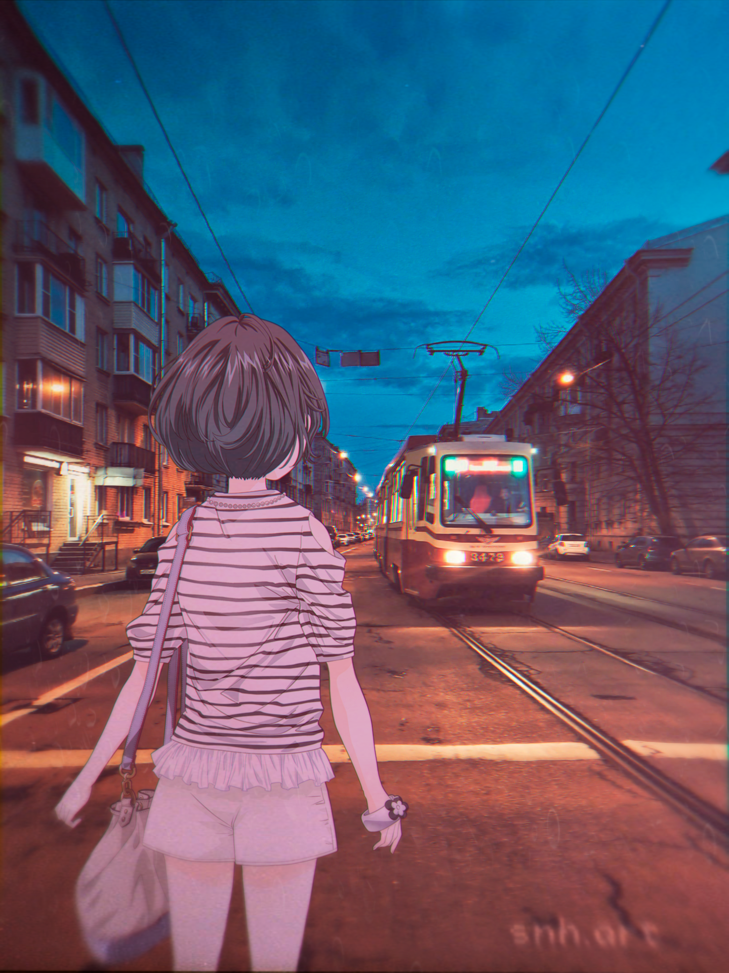 Animeirl Tram Evening Lights Back Anime Anime Girls 1440x1920