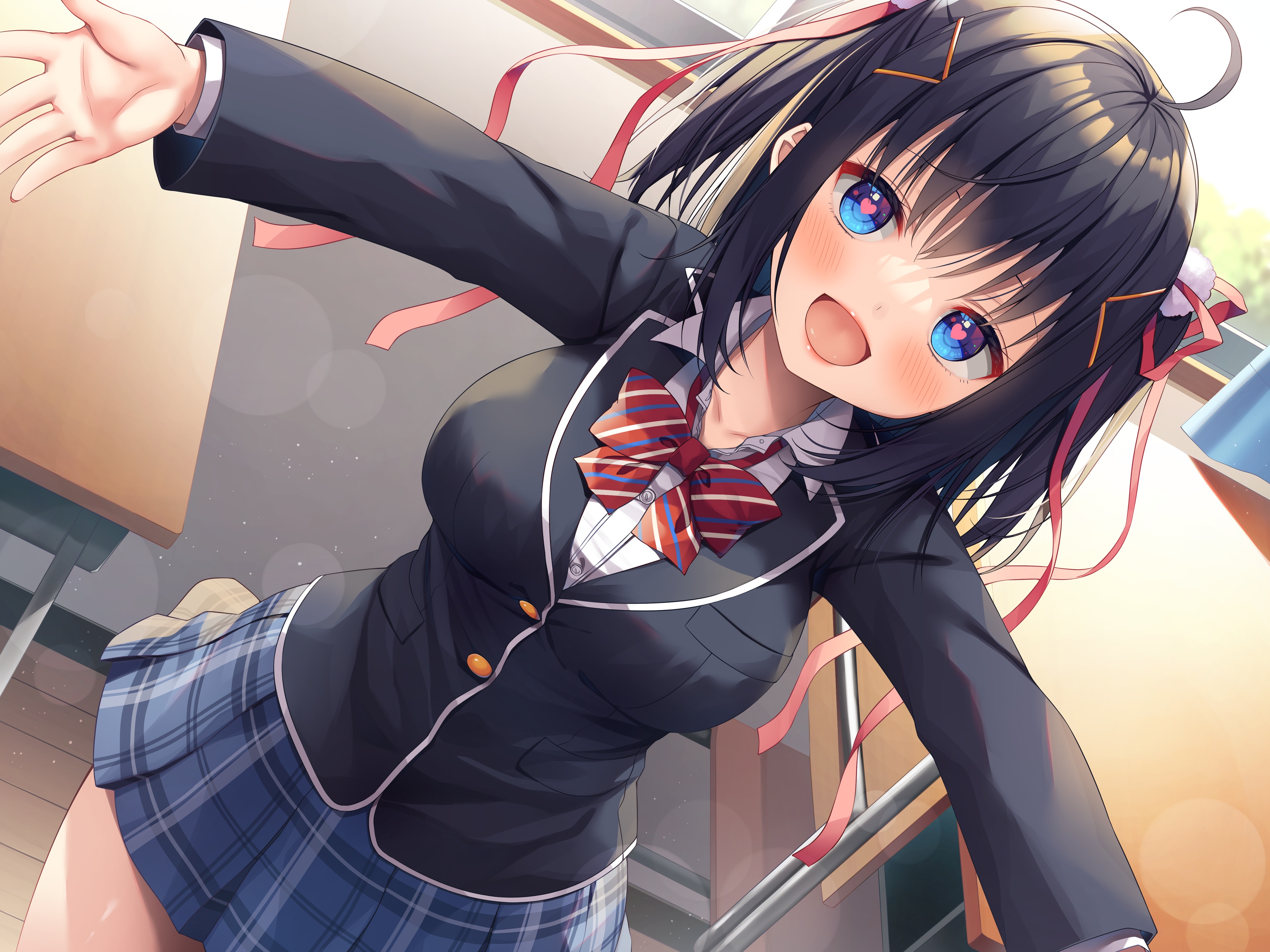 Anime Anime Girls Asa No Ha Artwork Black Hair Blue Eyes School Uniform Classroom 3500x2625