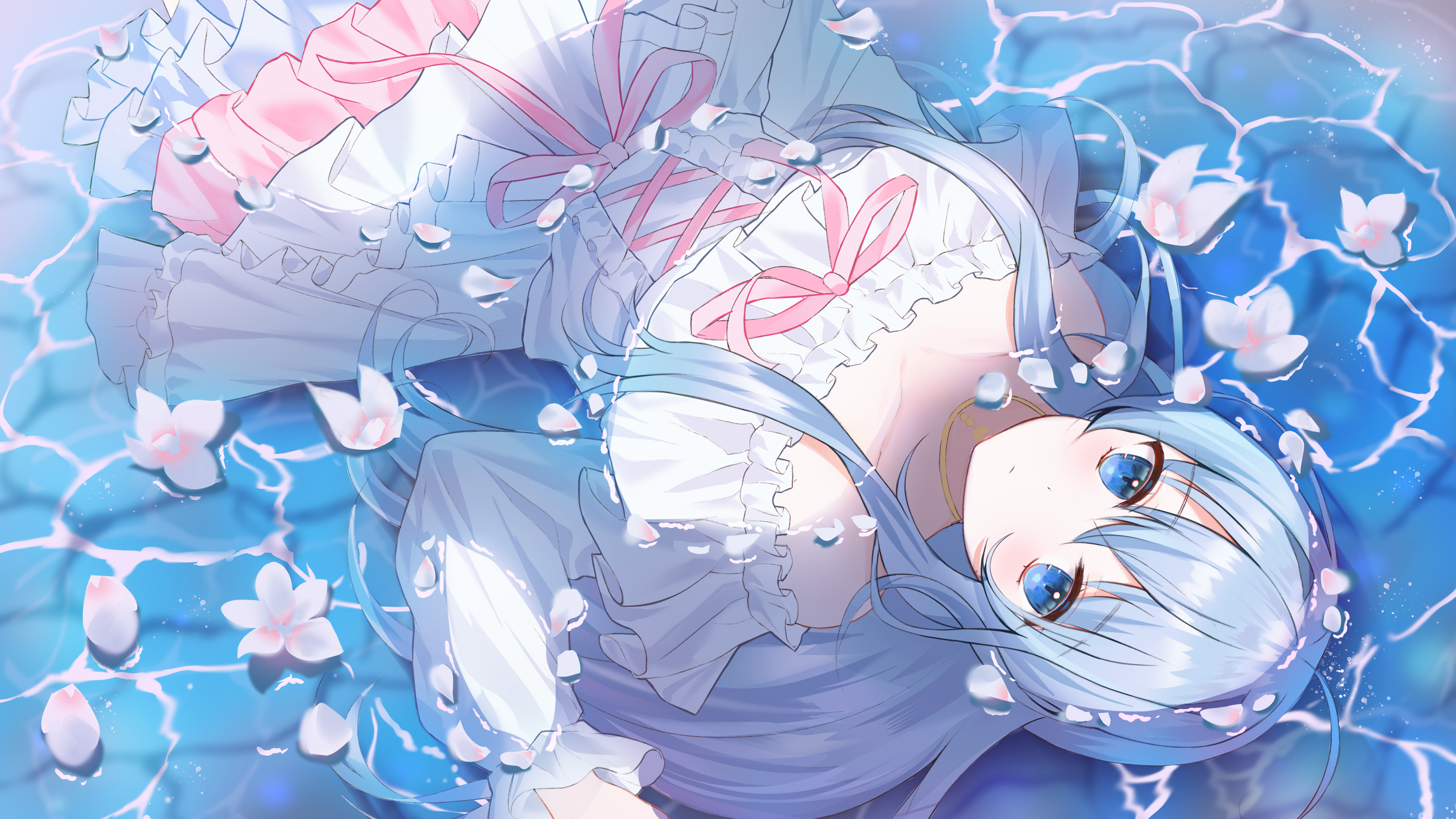 Anime Anime Girls Yagen Artwork Blue Hair Blue Eyes Dress In Water 3840x2160