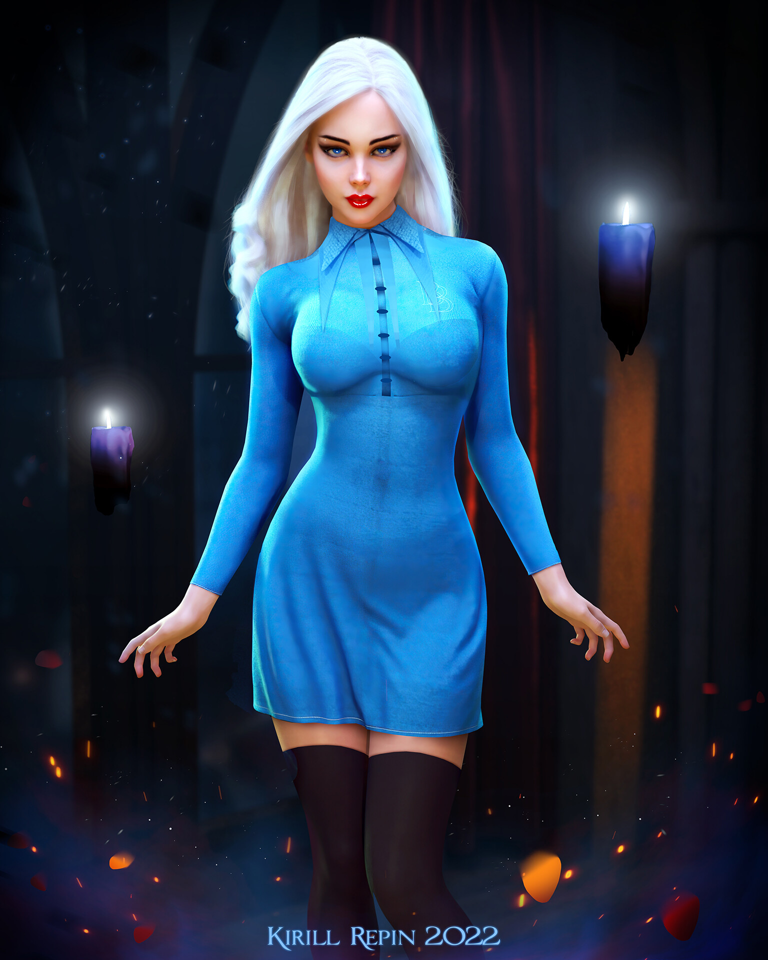 Kirill Repin Women Blonde Fleur Delacour Harry Potter Long Hair Thigh Highs Dress Blue Clothing Dark 1536x1920