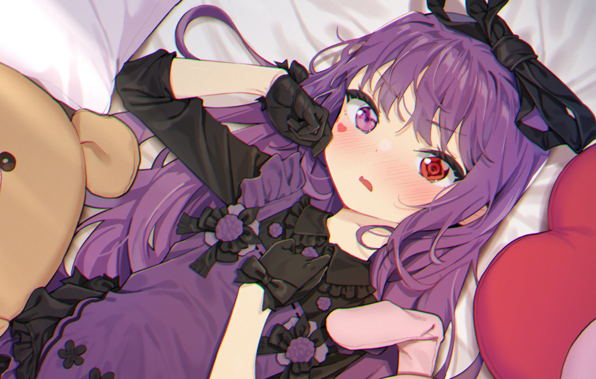 Anime Anime Girls Artwork Digital Art Purple Hair Long Hair Bangs Heterochromia Purple Dress Gloves  2501x1592