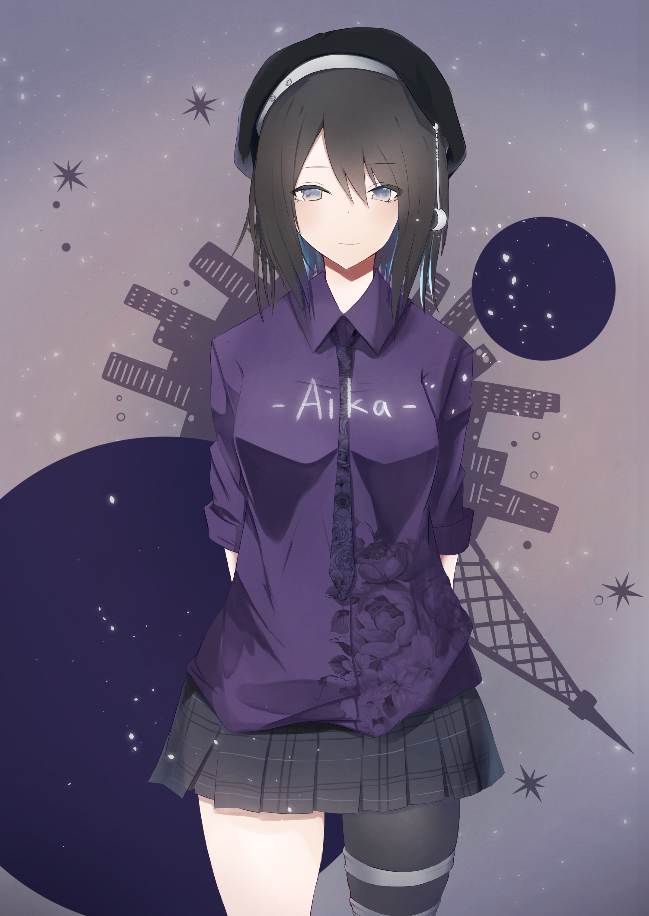 Anime Artwork Anime Girls Digital Art Dark Hair Long Hair Blue Tint Bangs Collared Shirt Purple Shir 2150x3035