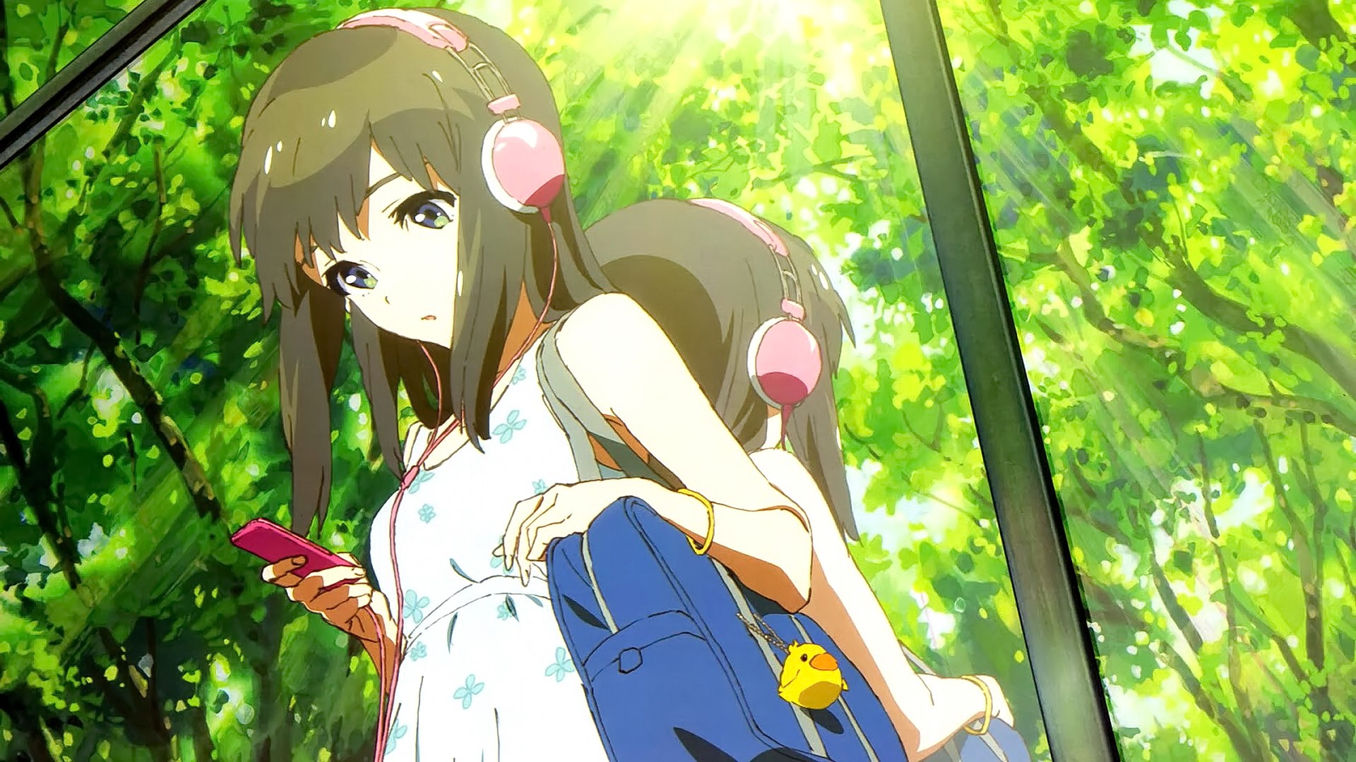 Anime Anime Girls Original Characters Artwork Chikaoka Sunao Cropped Headphones Dark Hair Reflection 1920x1080