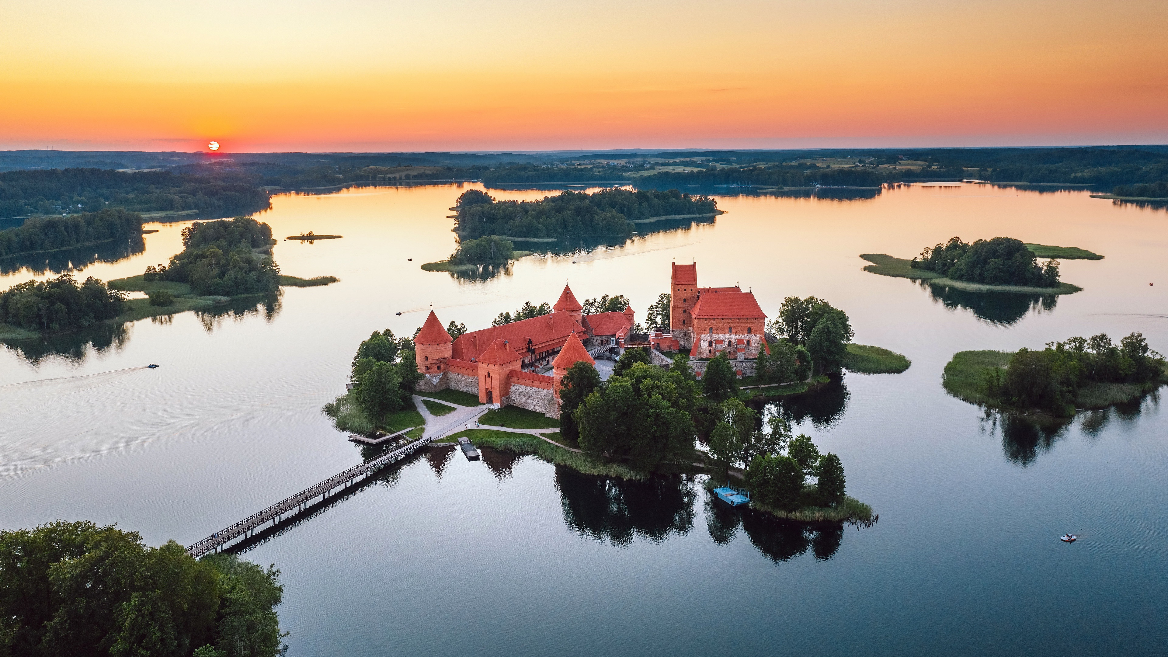 Trakai Island Castle Castle Aerial View Island Lithuania Nature Lake Trakai 3840x2160