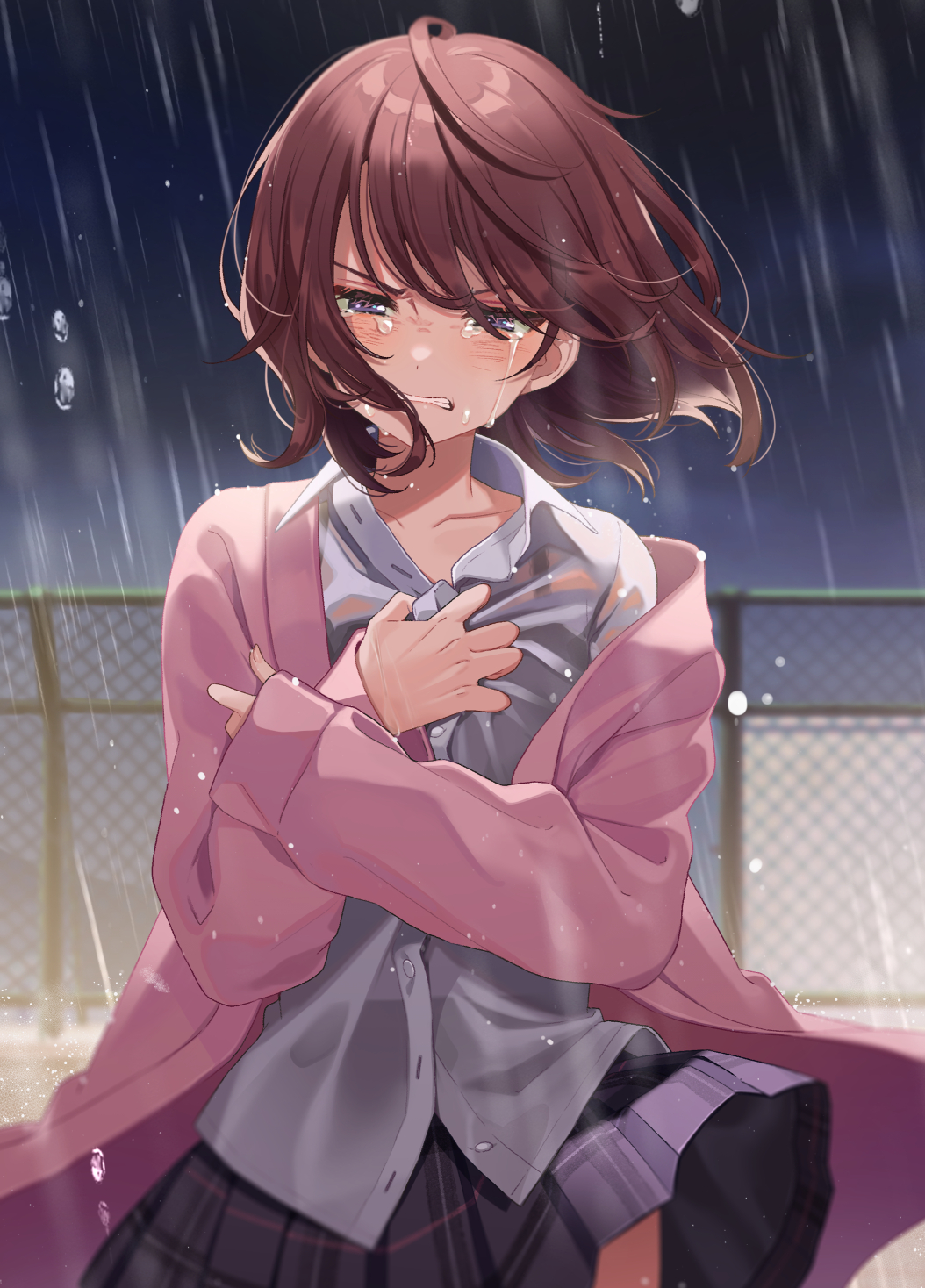 Anime Anime Girls Rain Tears Short Hair Vertical Crying Brunette Artwork Shigure Ui 1054x1468