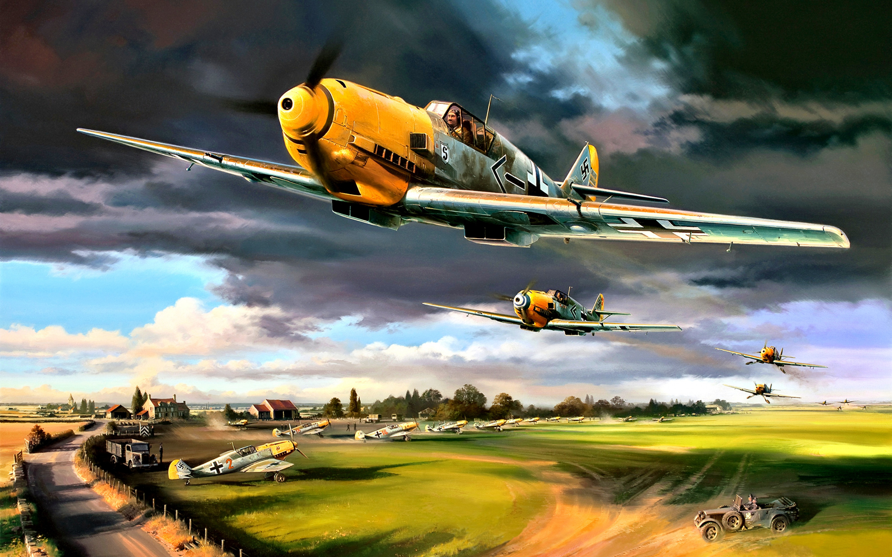 World War Ii Airplane Painting Messerschmitt Bf 109 2880x1800