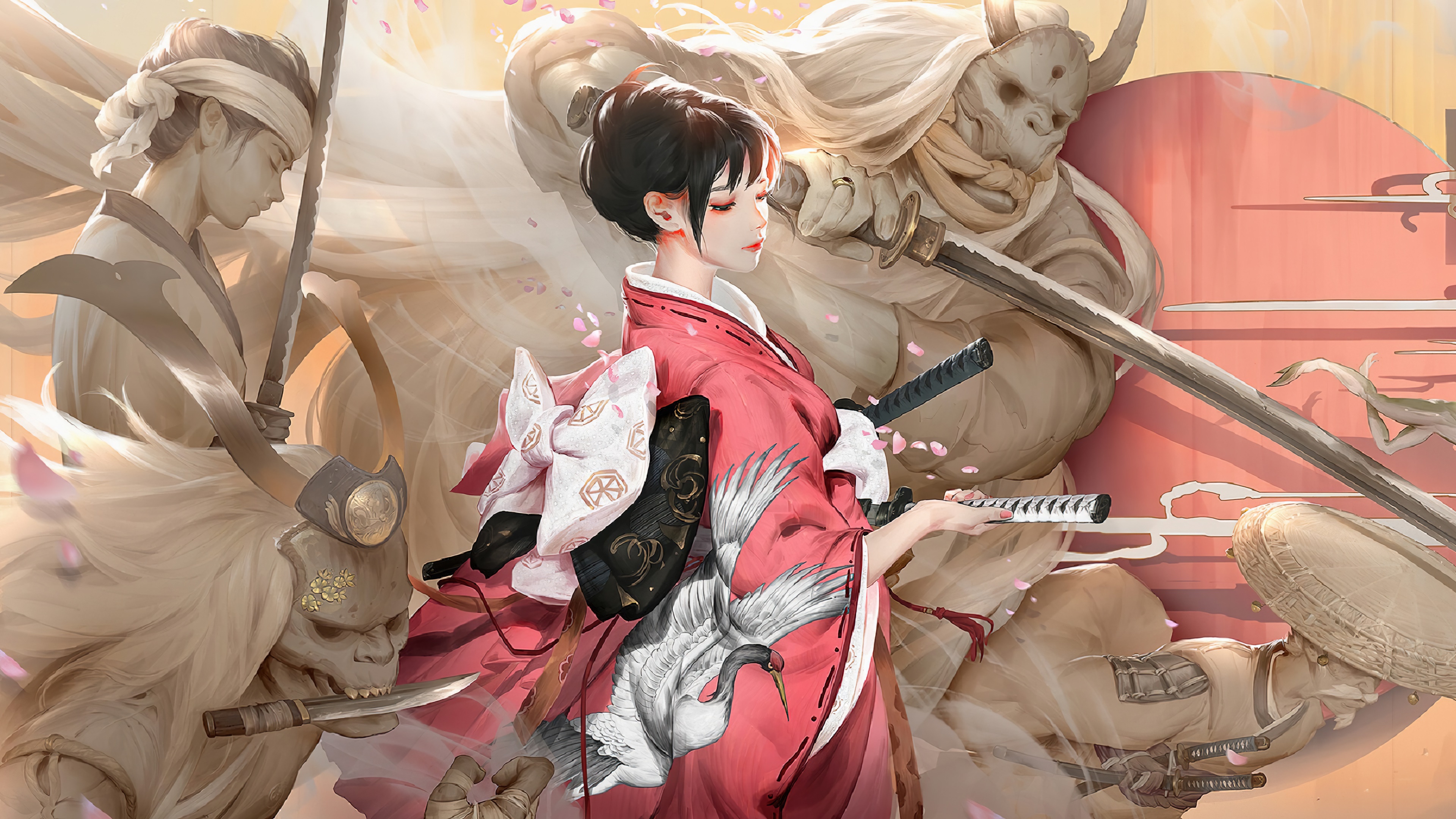 Artwork Fantasy Art Women Sword Traditional Clothing Oni 3840x2160