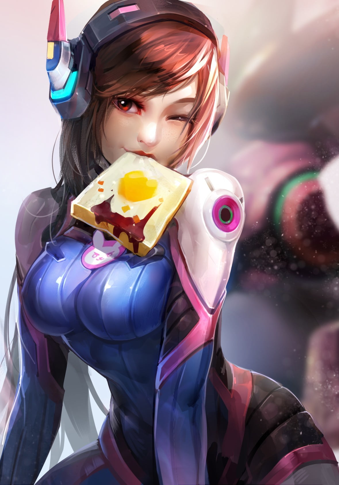 Overwatch D Va Overwatch Anime Girls Brunette Red Eyes Food 1179x1684